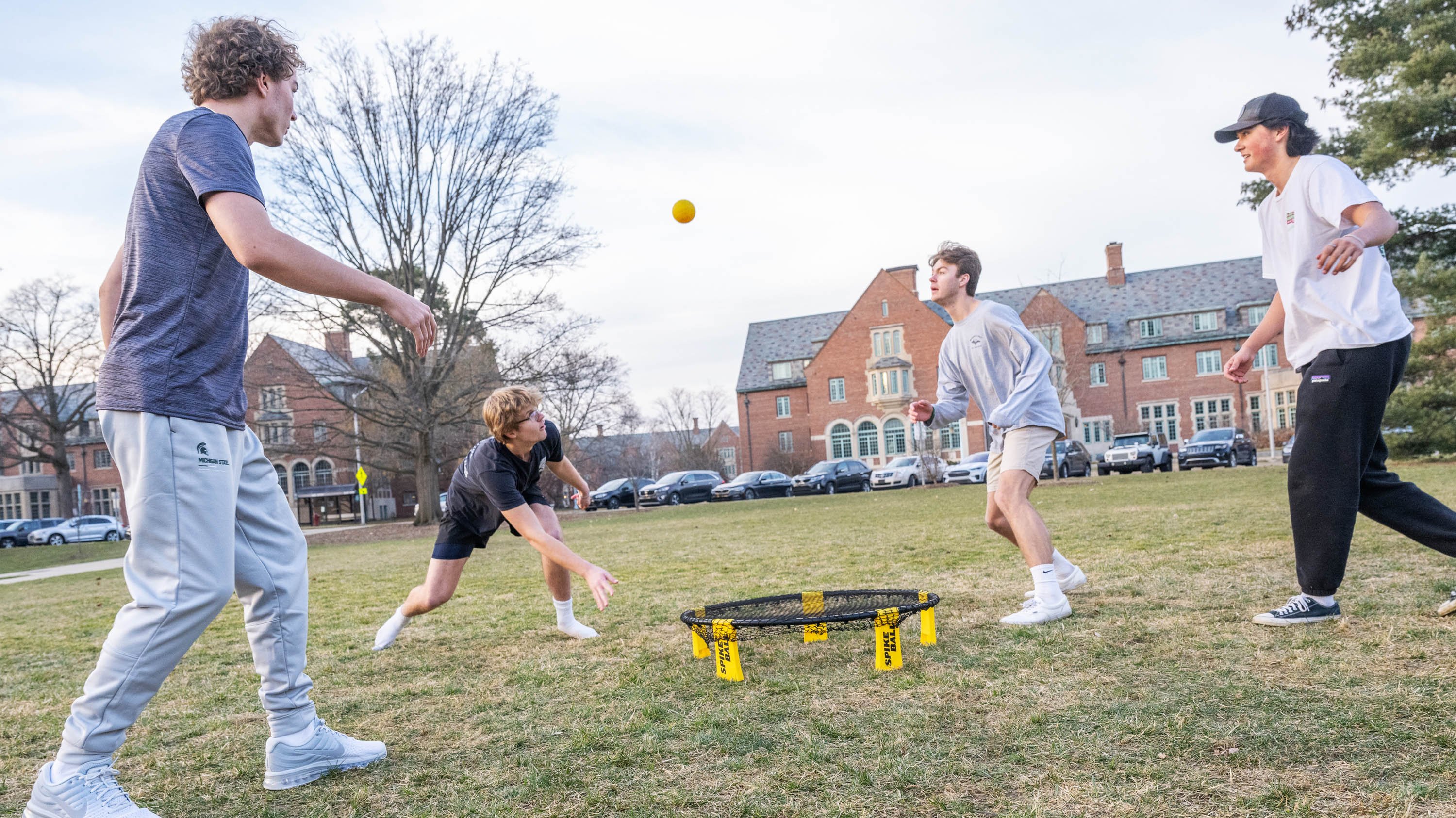 Student playing spikeball