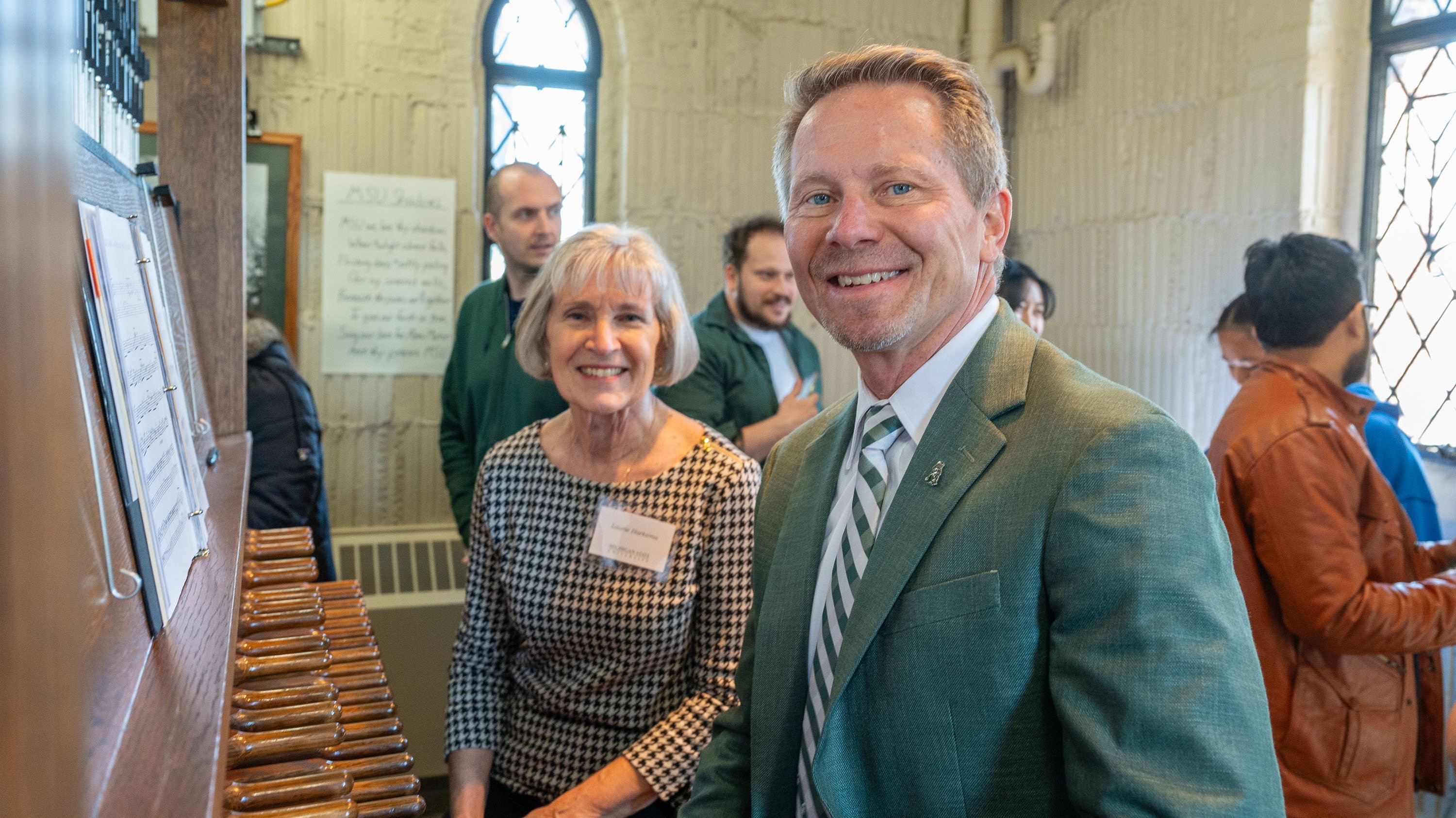 Kevin Guskiewicz in Beaumont Tower with carillonneur 