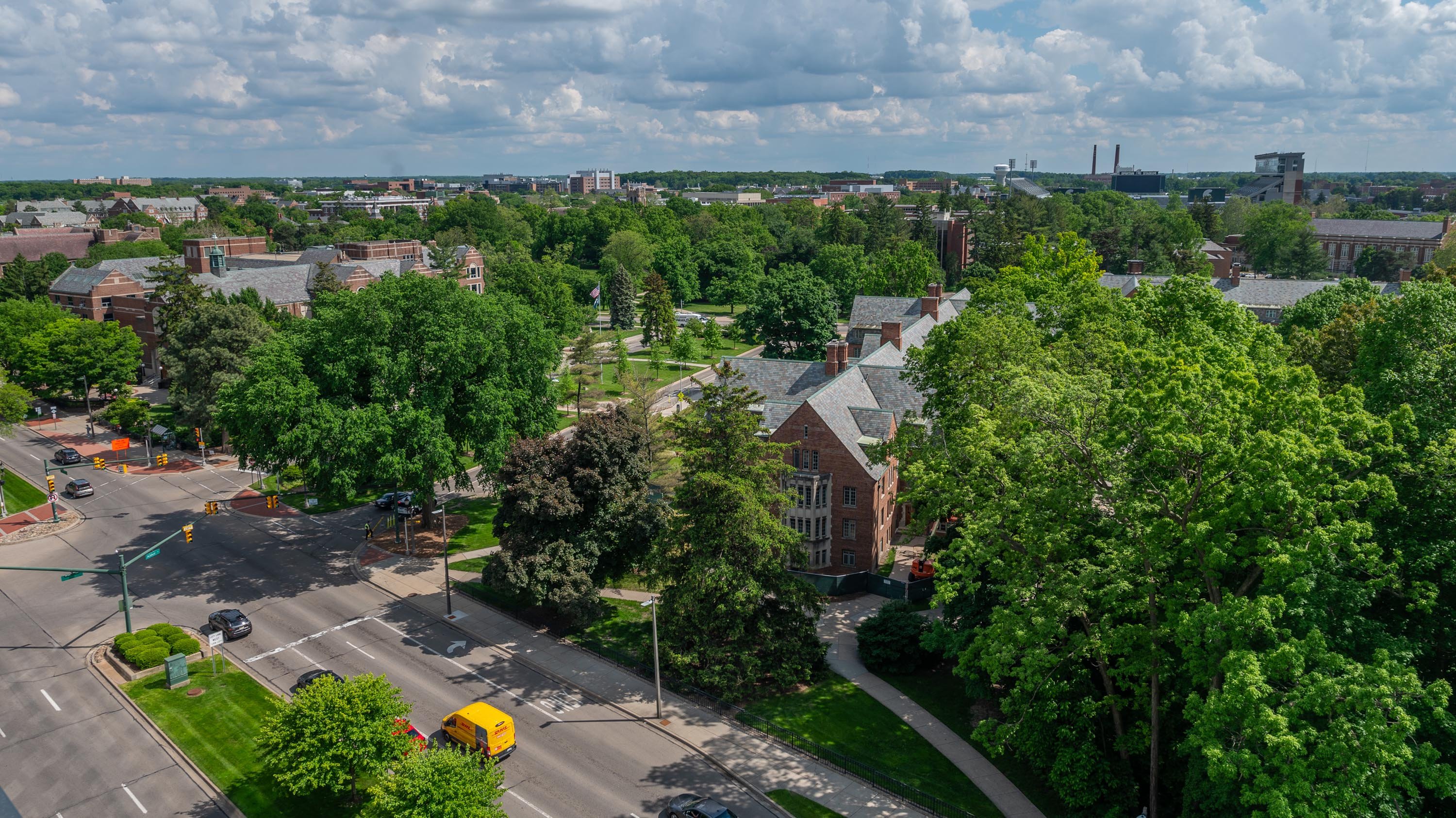 MSU campus seen from across Grand River