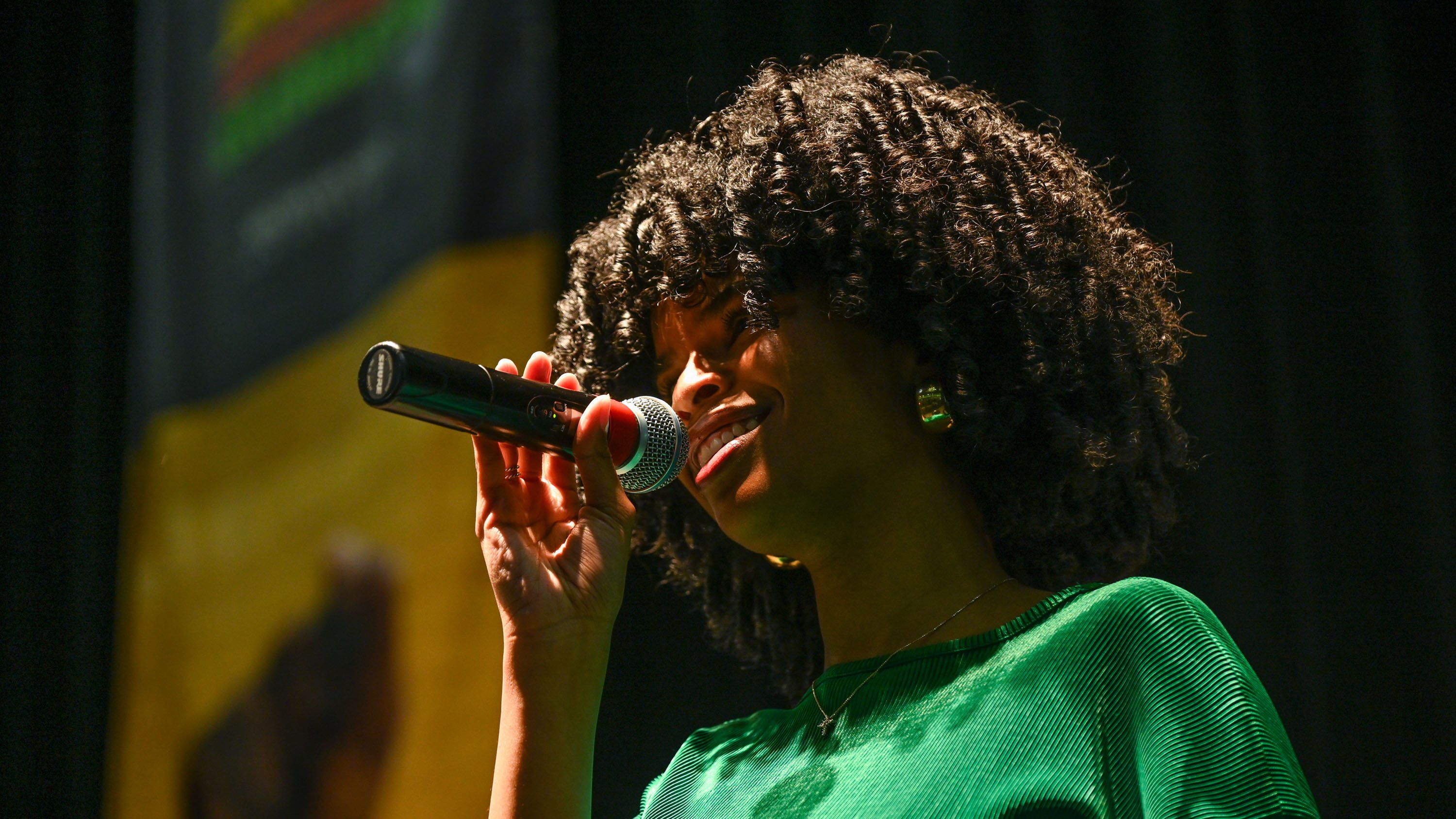 Phoenix Miranda singing at Juneteenth celebration