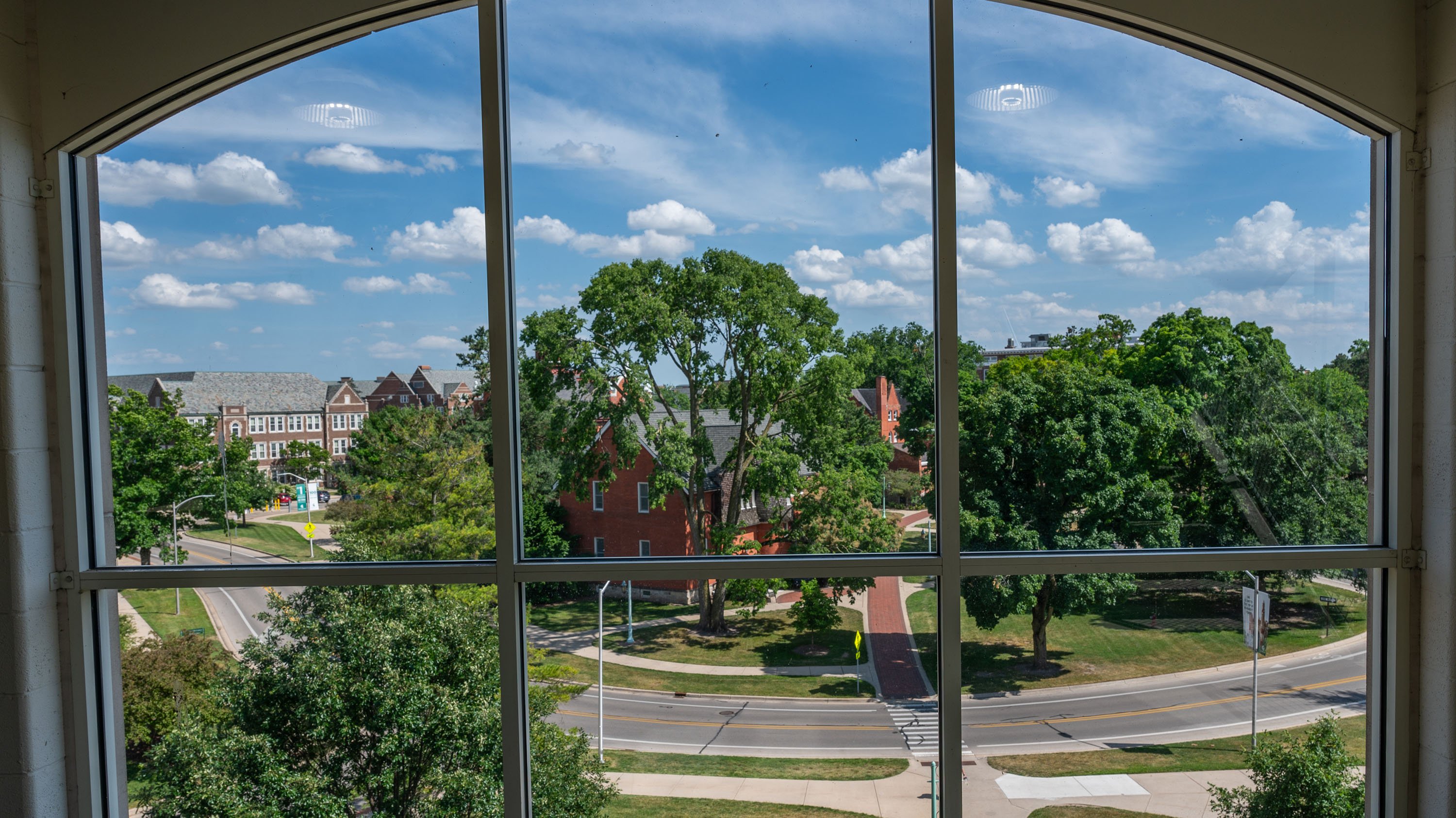 East Circle Drive viewed through a window