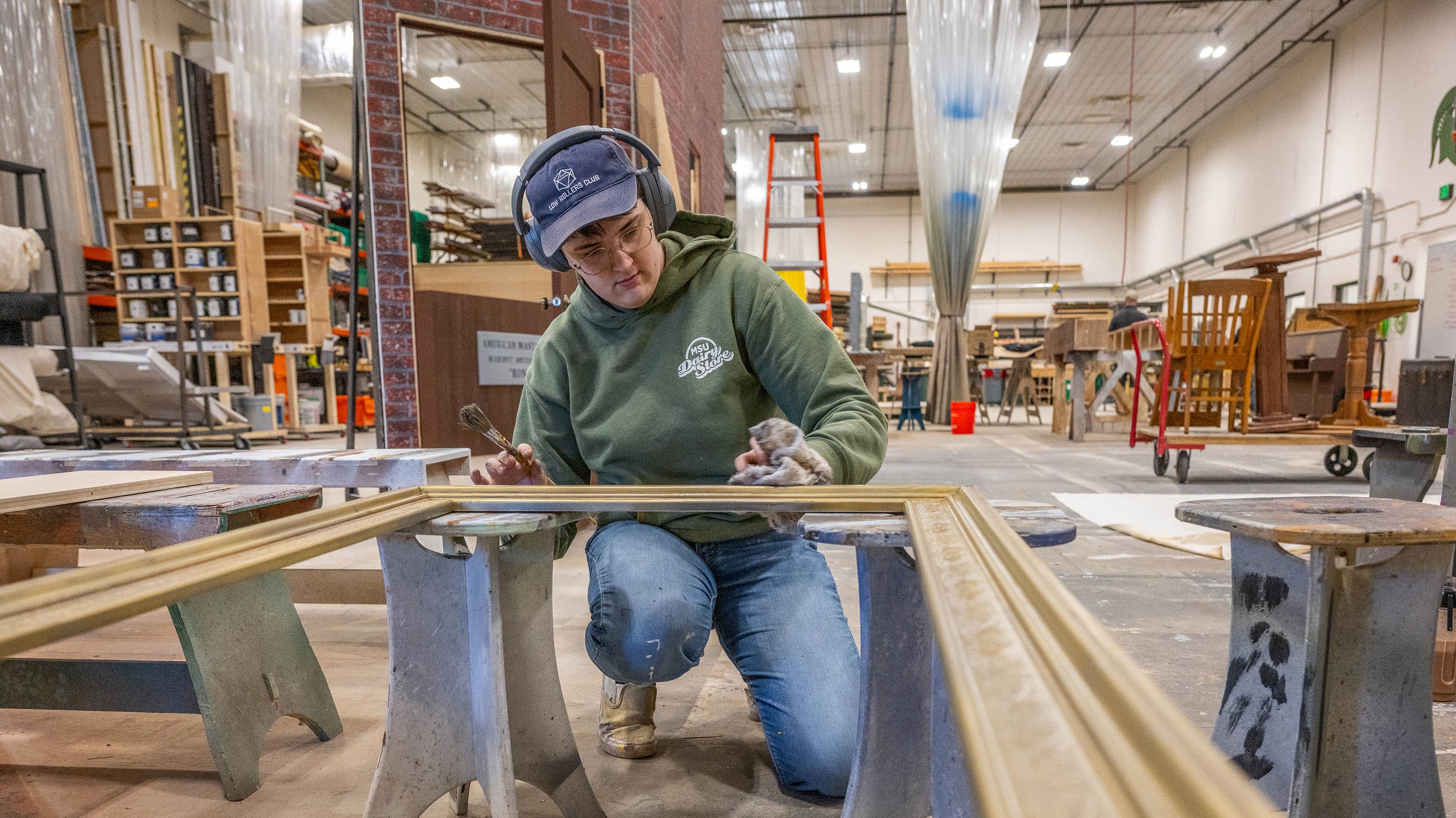 Kessler Jones working in MSU Scene Shop