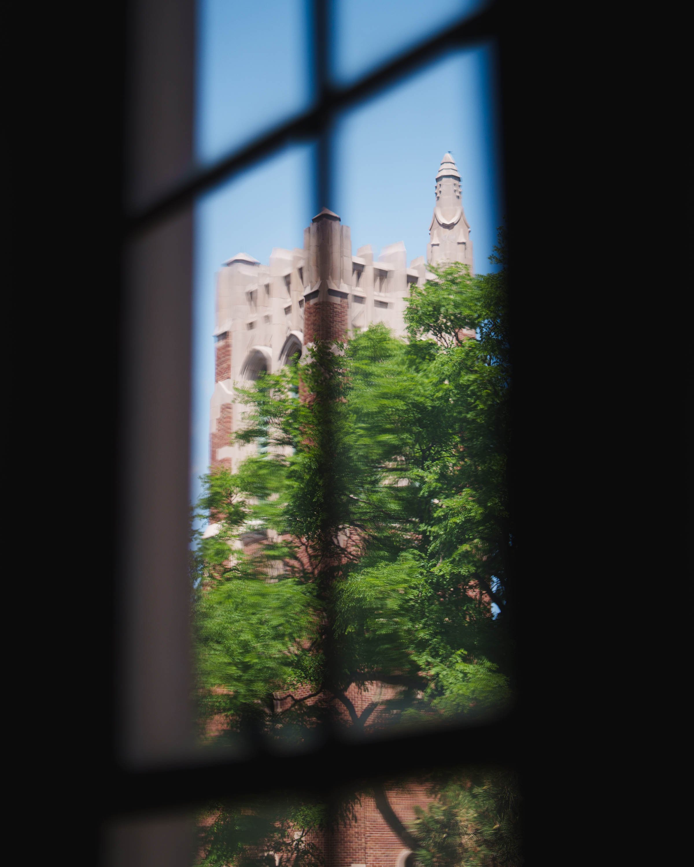 Beaumont Tower viewed through window