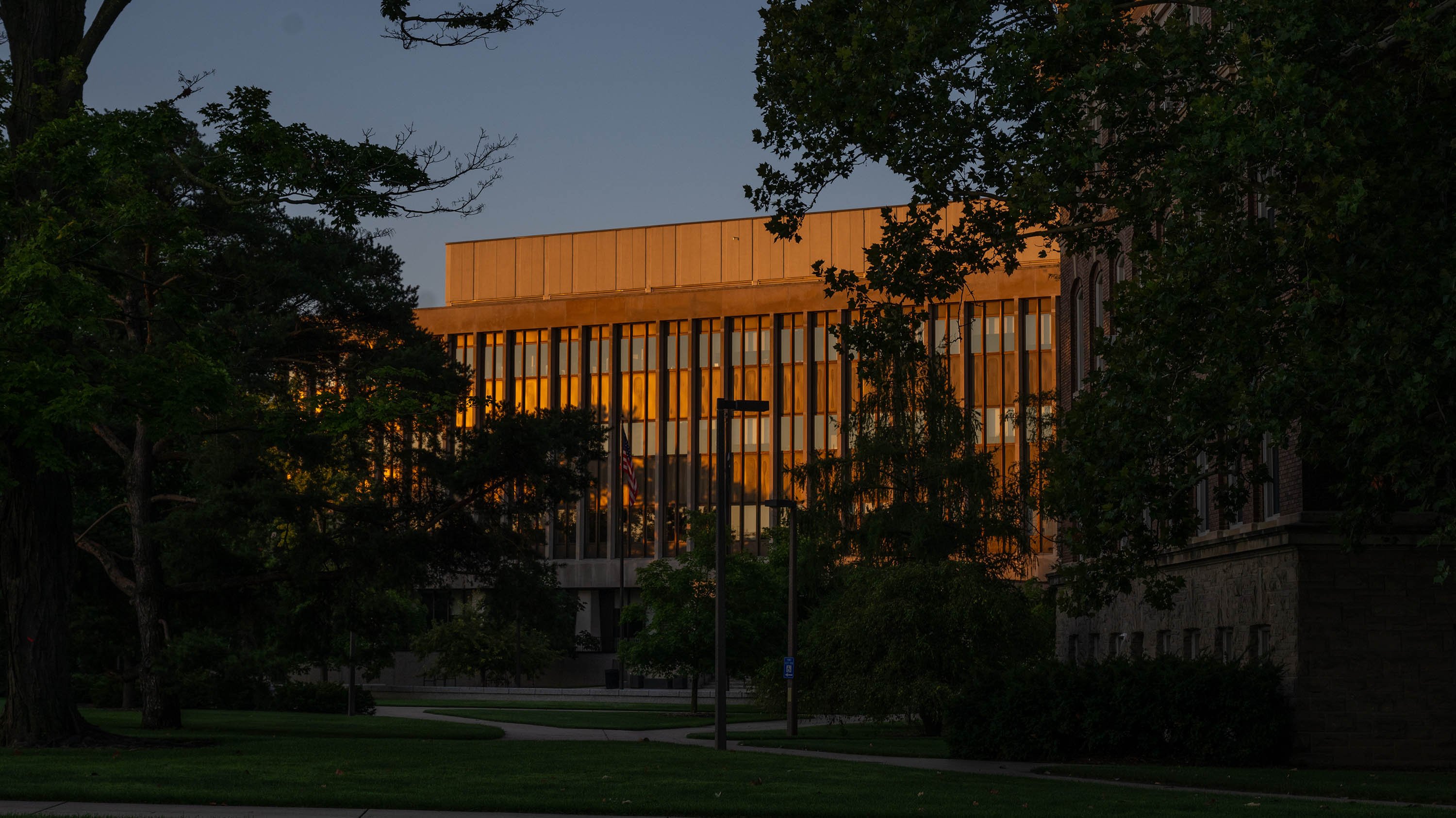 Admin building at sunrise