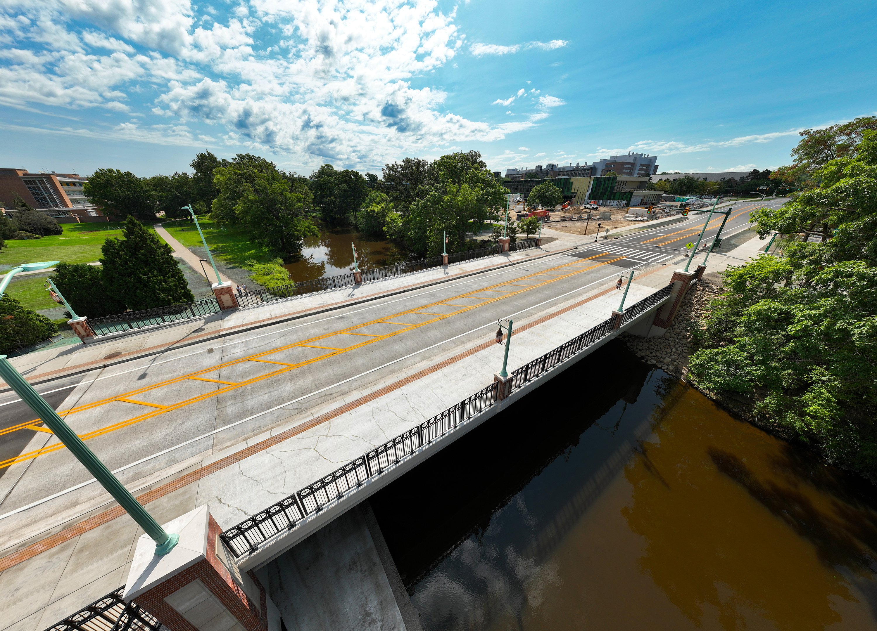 A drone shot of the newly renovated Farm Lane bridge.