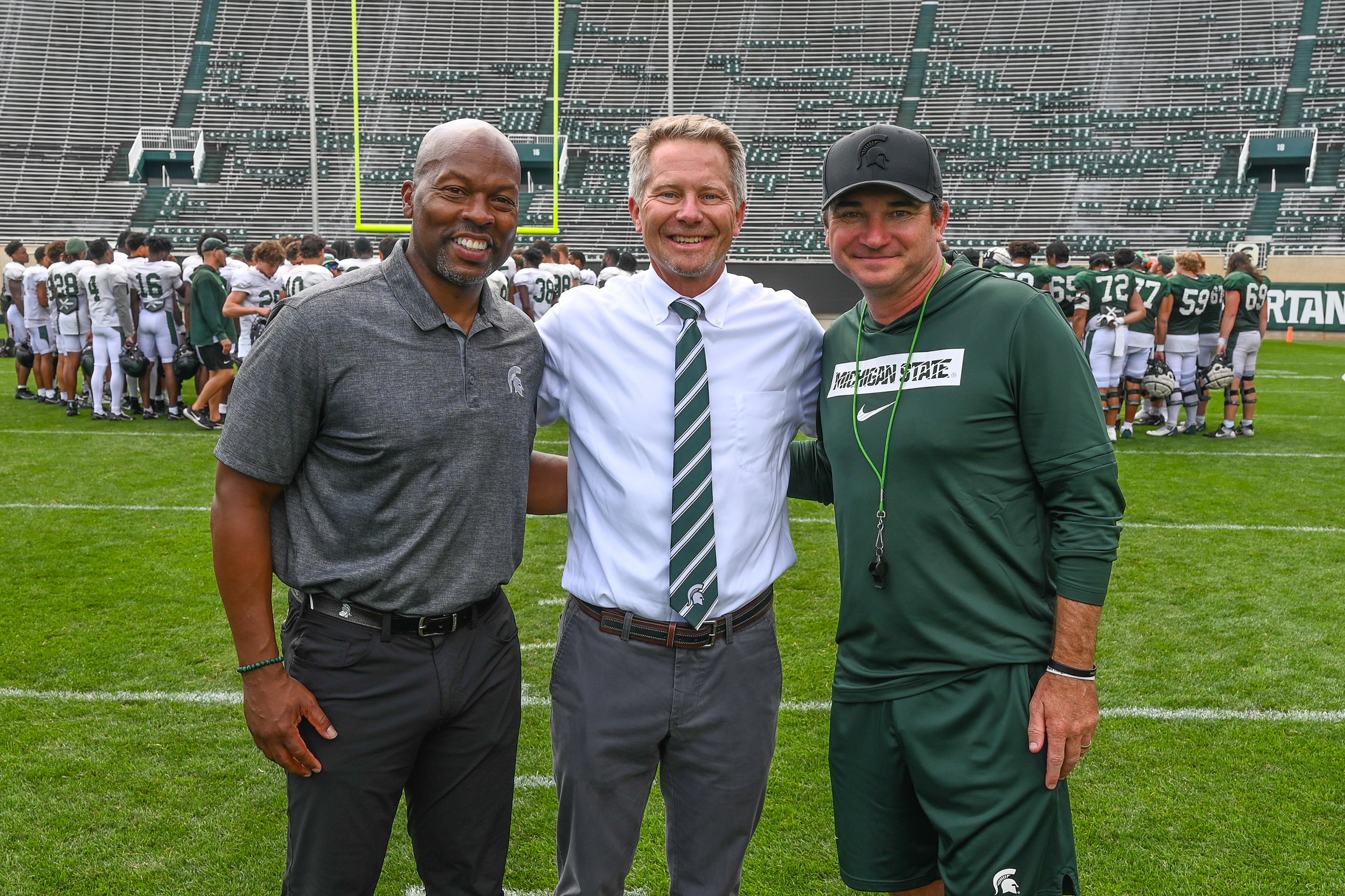 Allan Haller, Kevin Guskiewicz and Jonathan Smith at Spartan Stadium.
