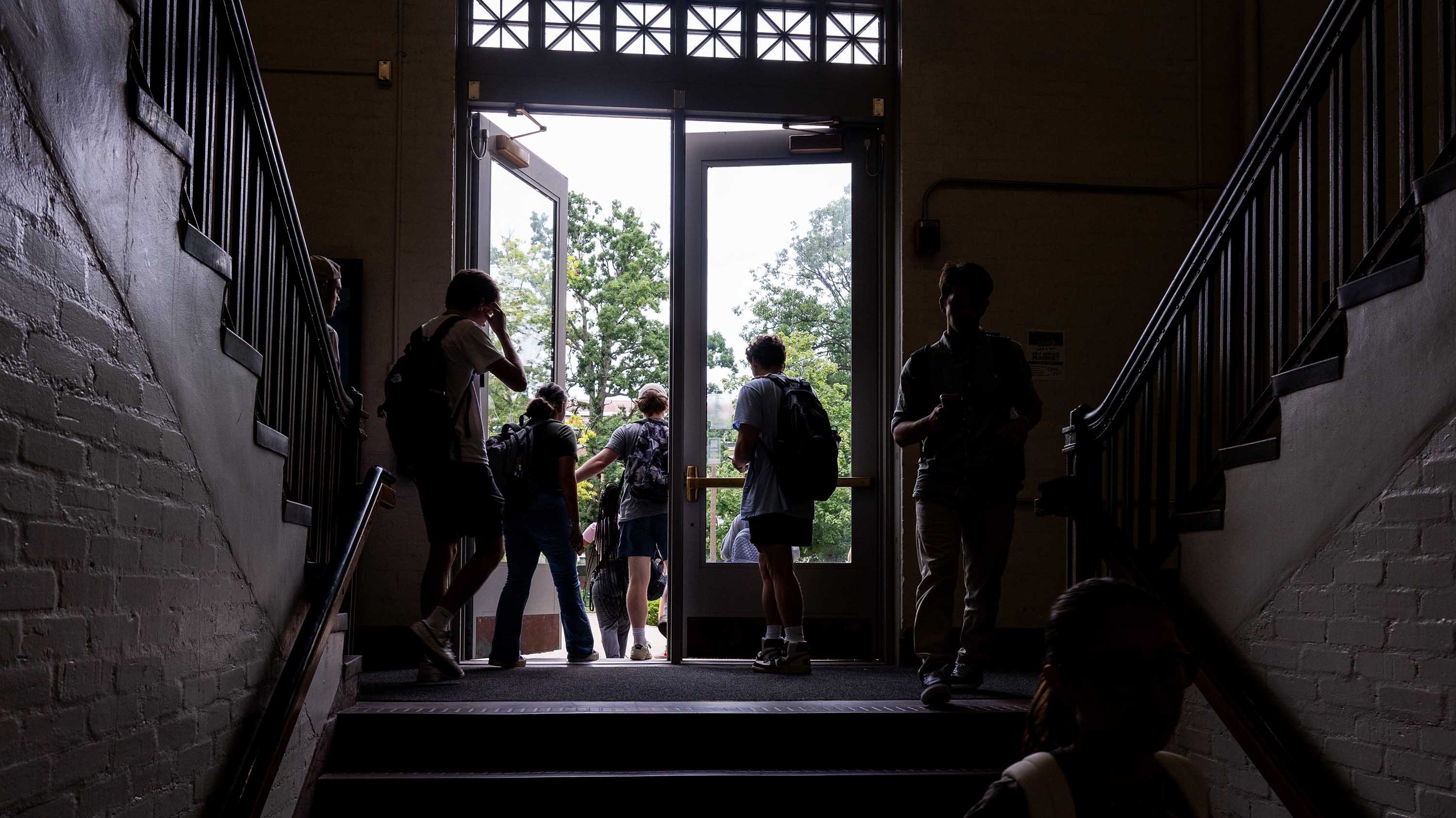 Students leaving Olds Hall