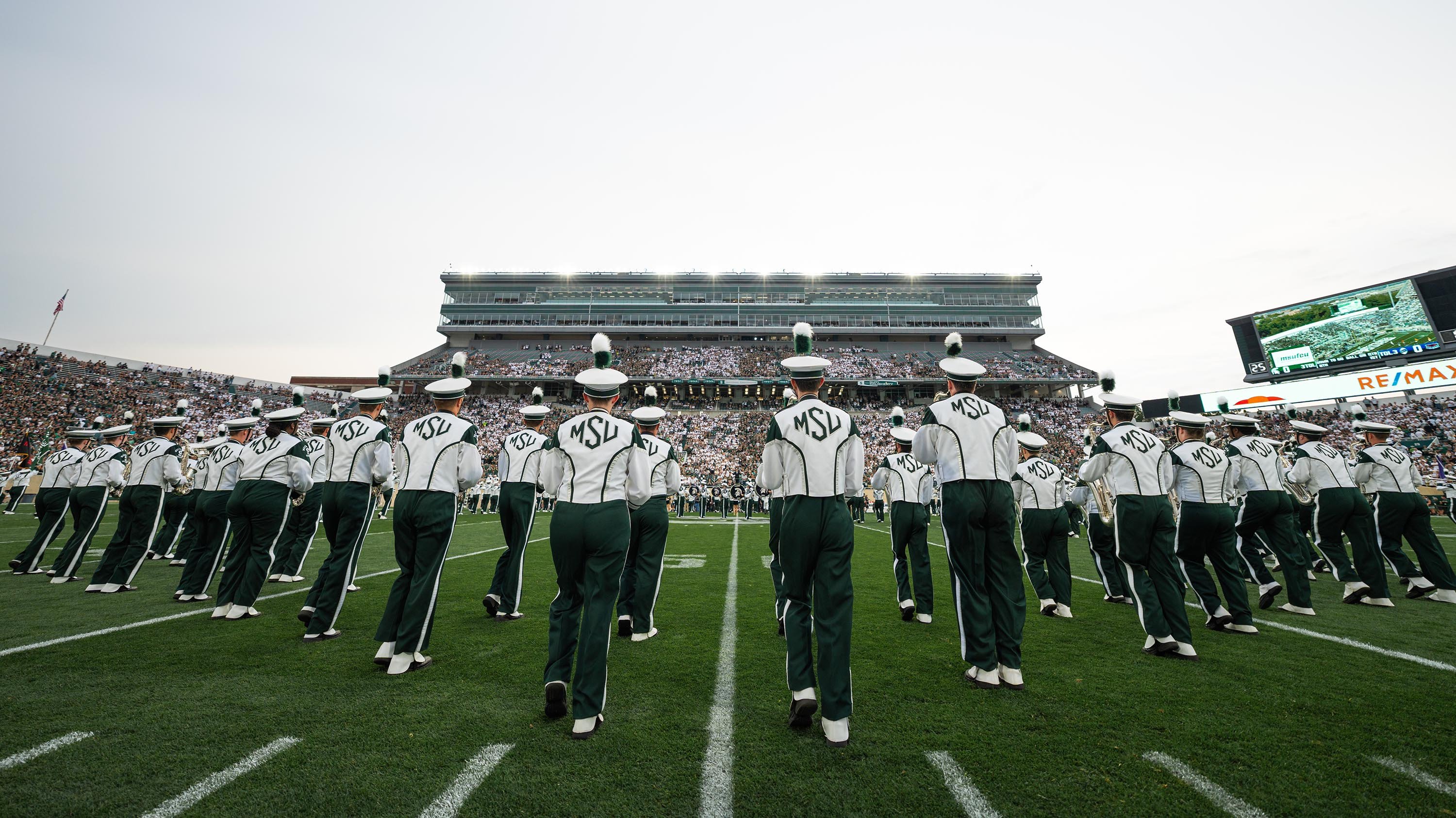 Spartan marching band at halftime