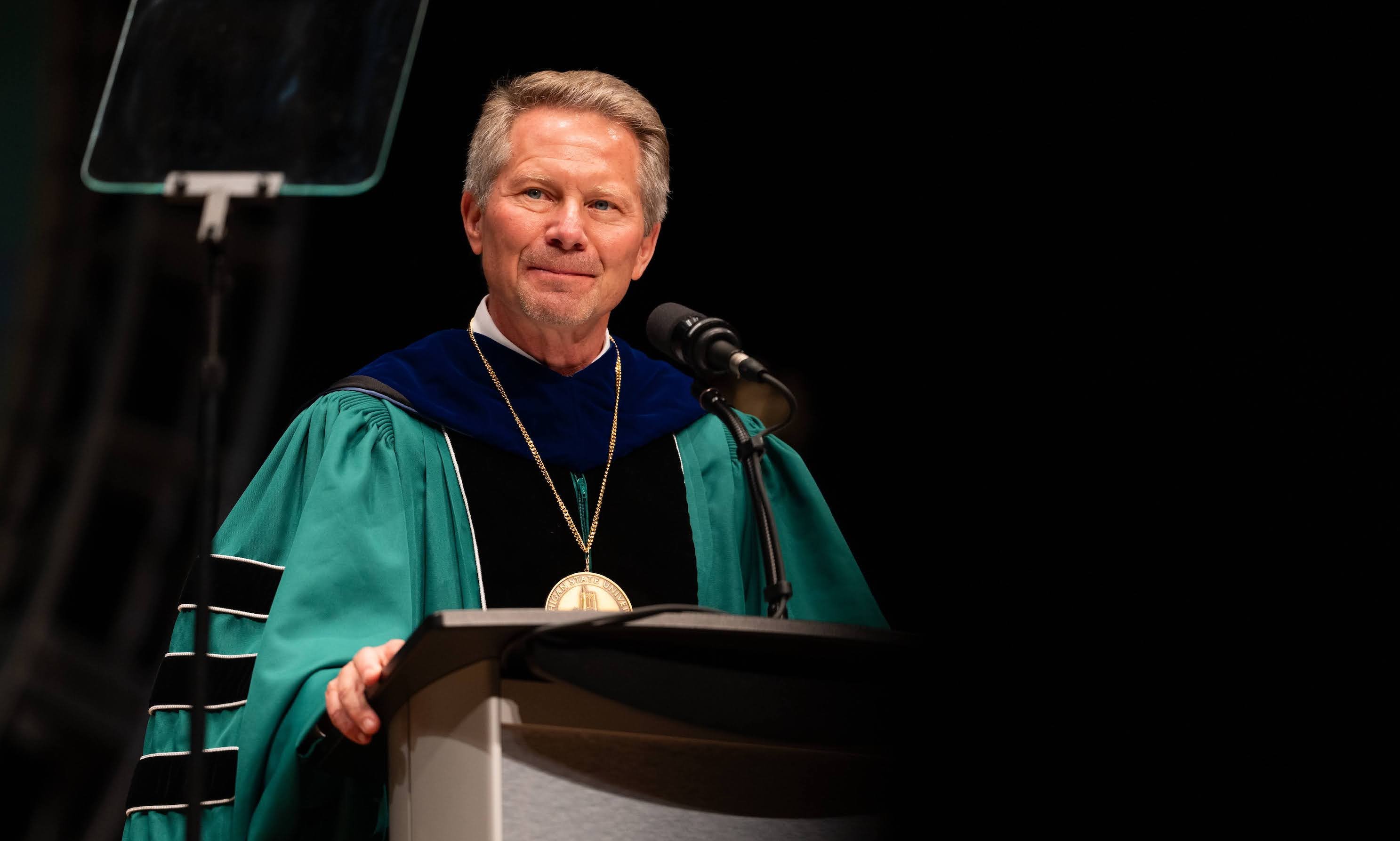 A closeup of President Kevin Guskiewicz at the investiture ceremony.