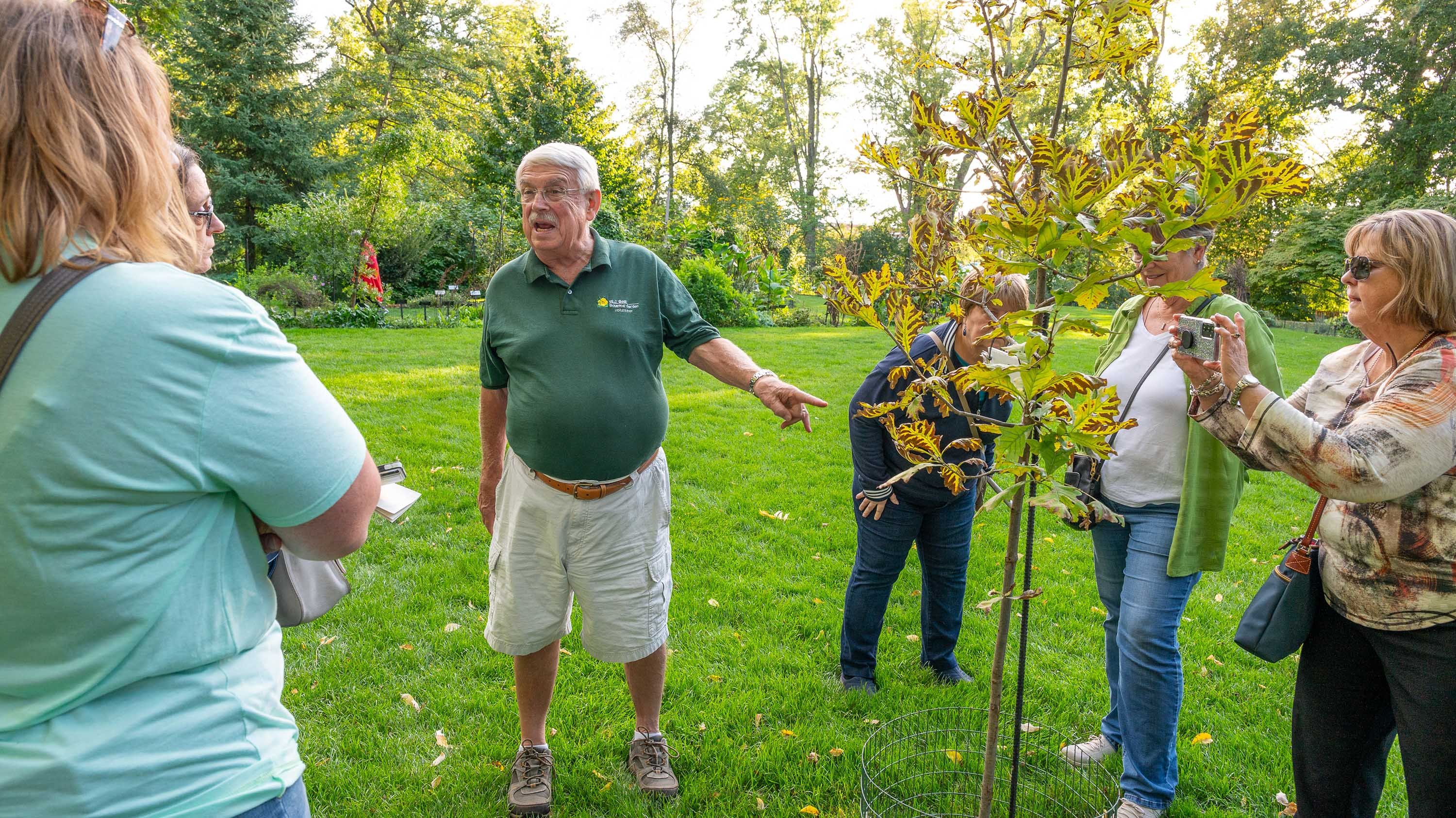 Ron Overton and visitors on tour of Beal Botanical Garden