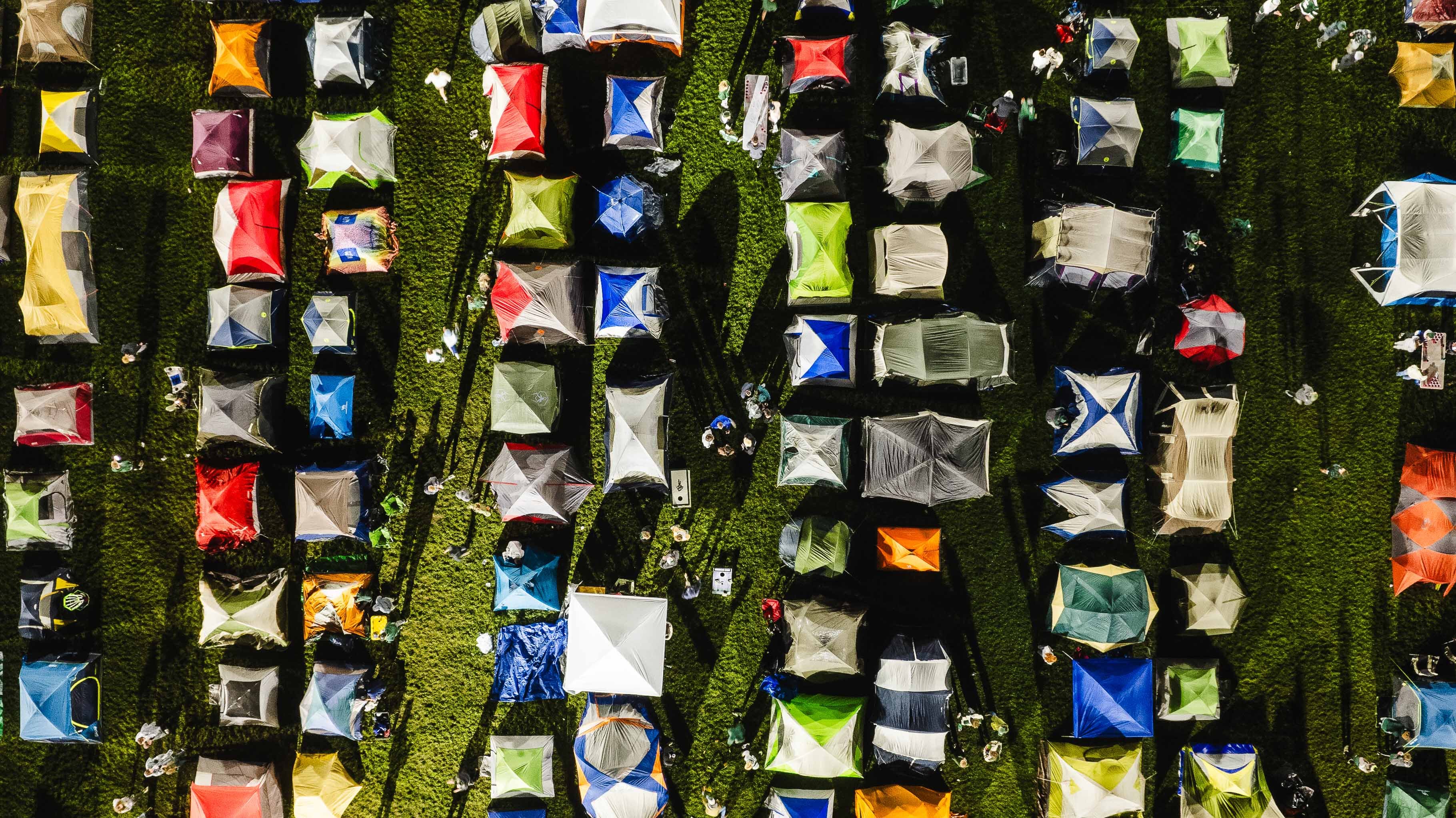 Overhead view of tents at Izzone campout