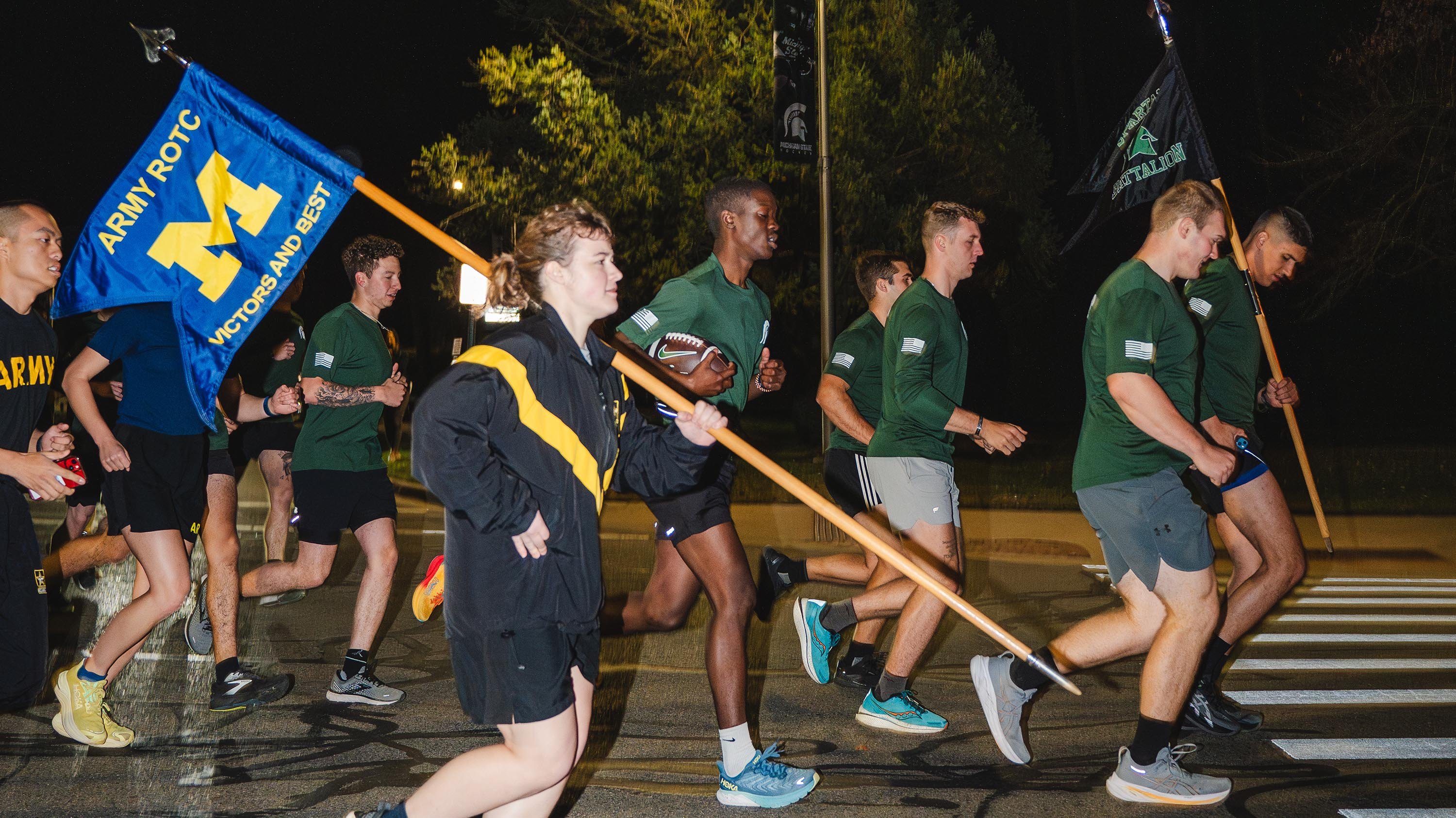 MSU and U-M ROTC cadets running in the early morning