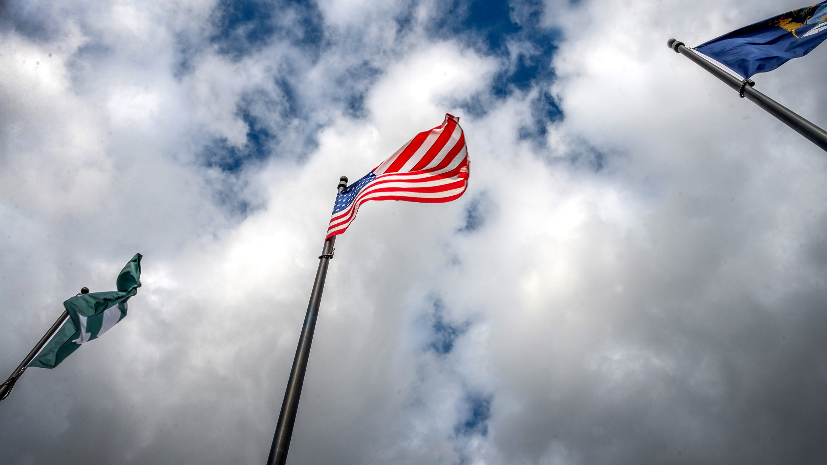 Block S, United States and State of Michigan flags