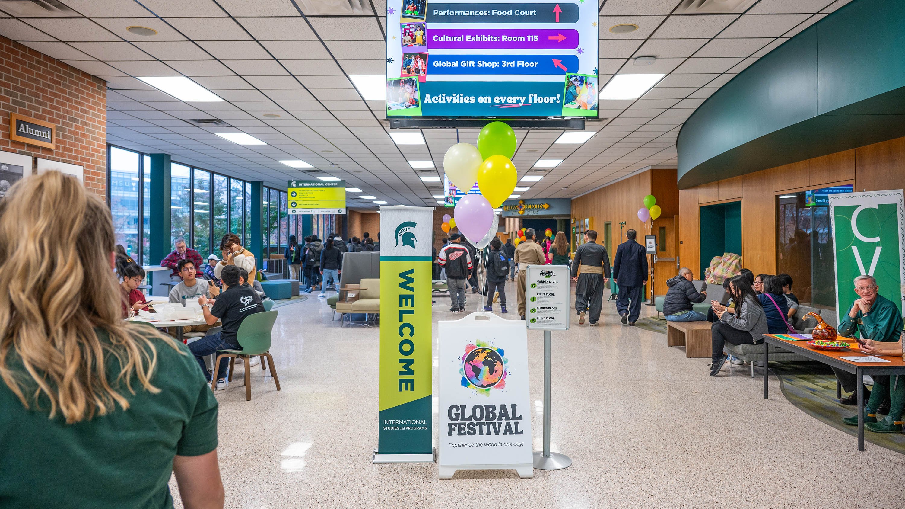 International Center with Global Festival sign in center