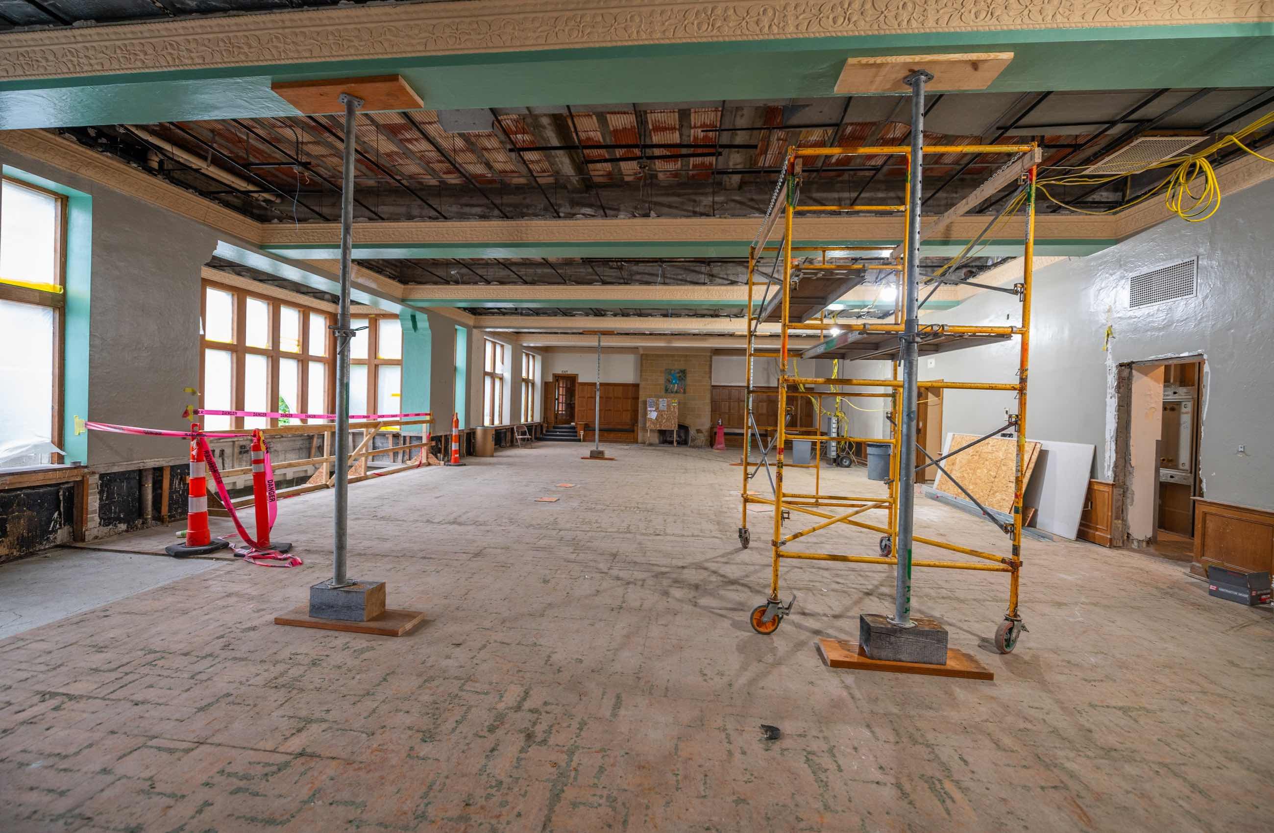 Campbell Hall great room under construction.