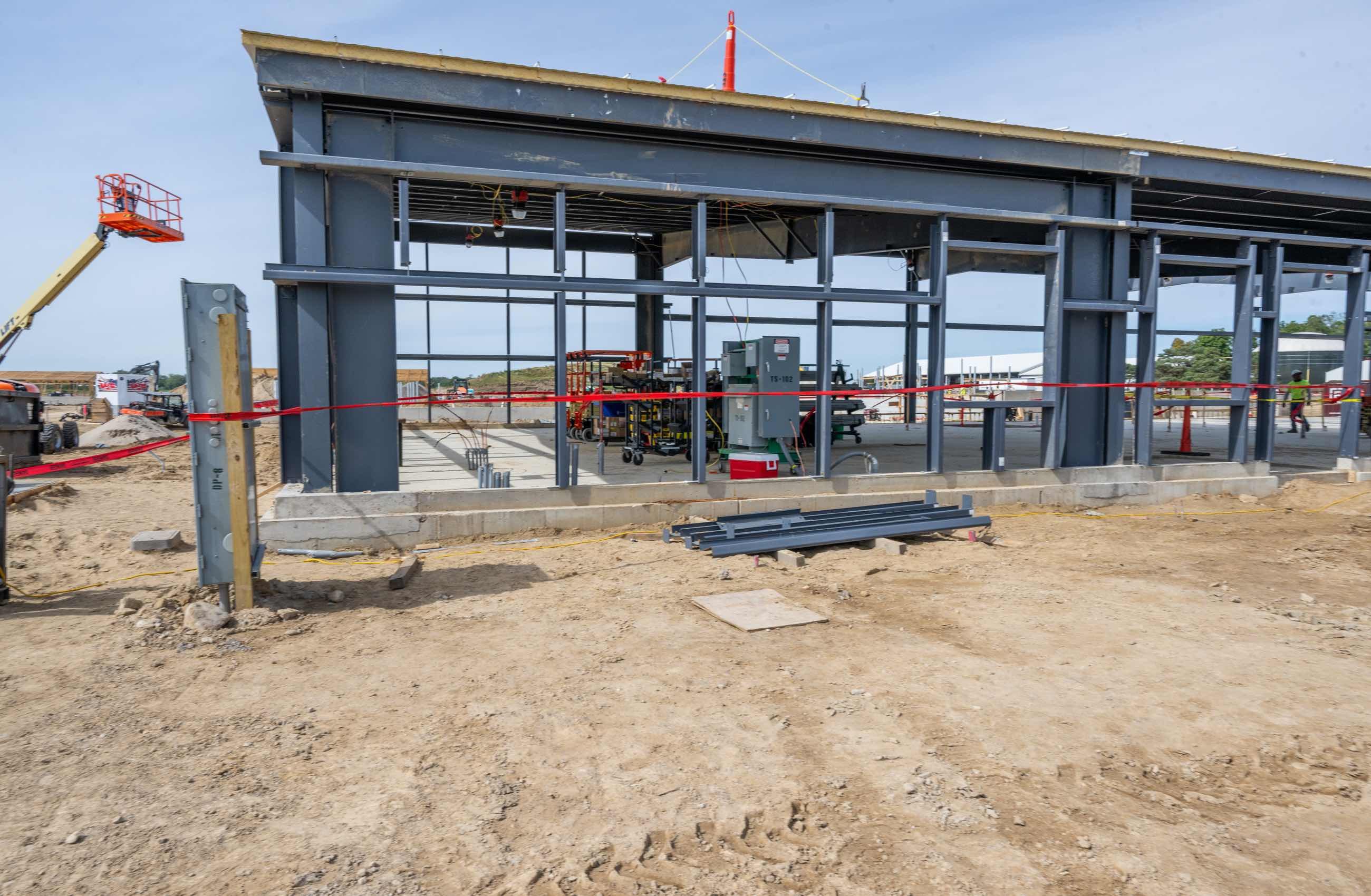 Steel frame being constructed at the Dairy Cattle Teaching and Research Center.