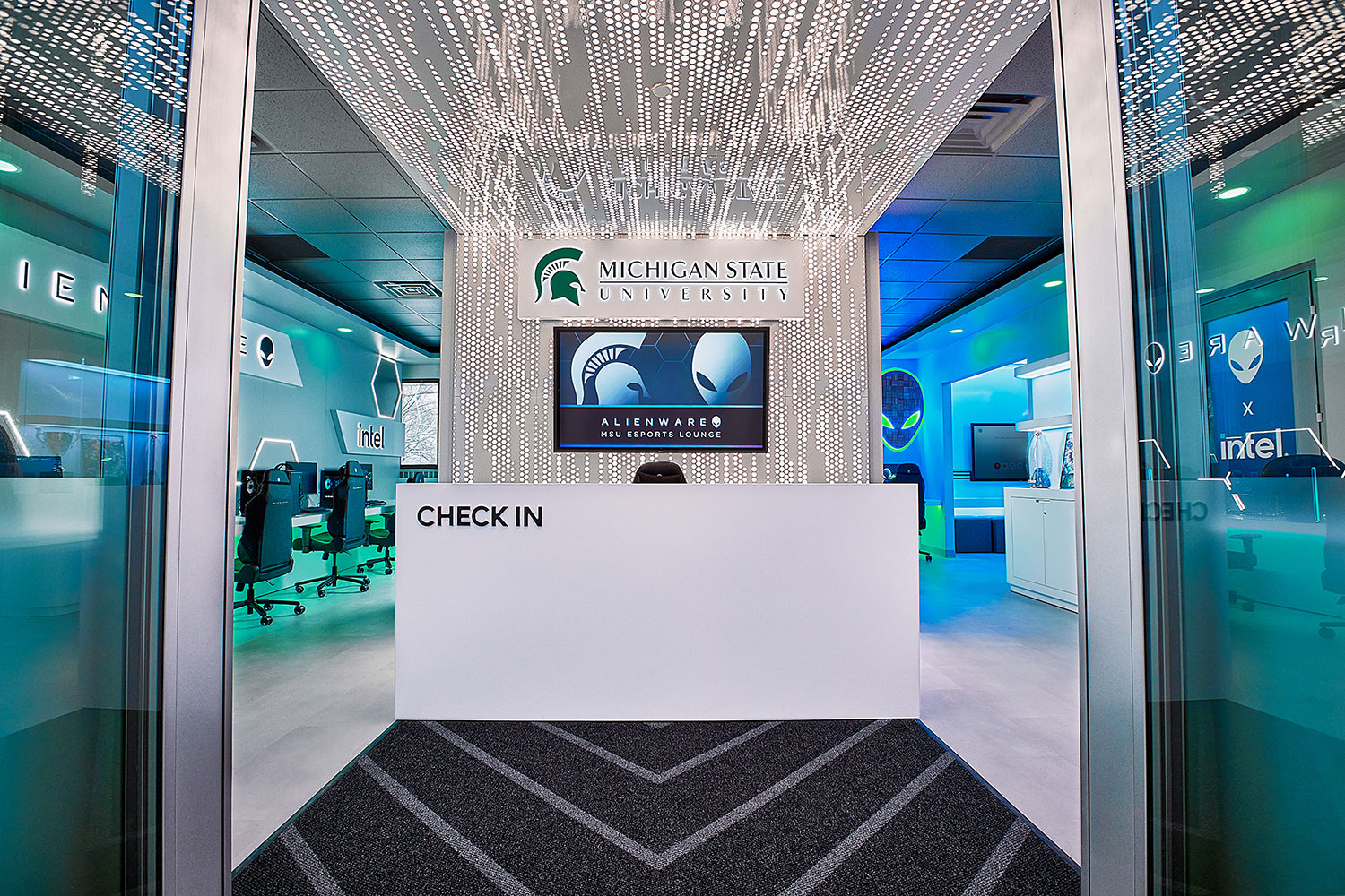 The entryway to the MSU Alienware Esports Lounge