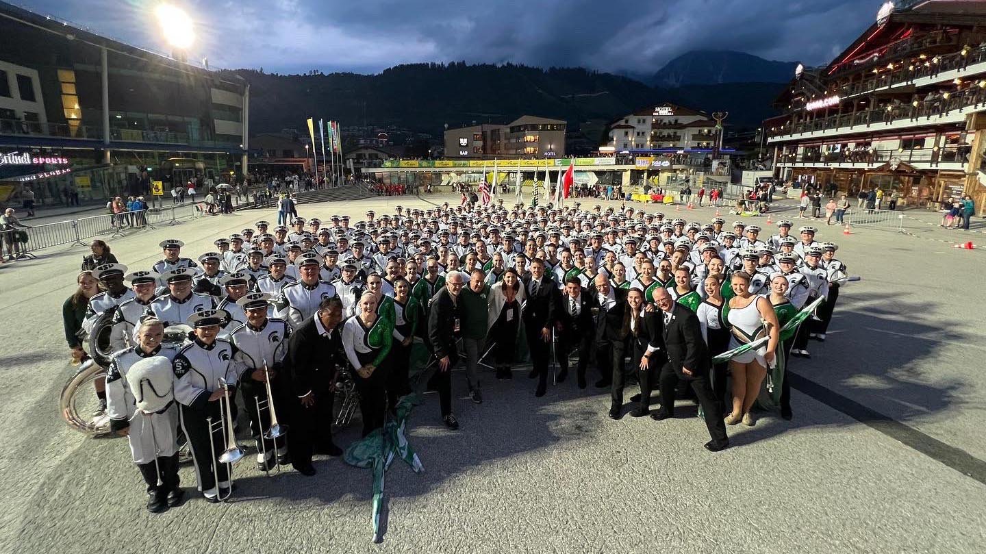 Spartan Marching Band members in Austria