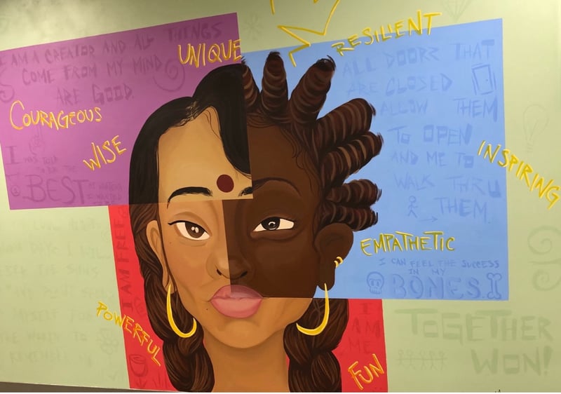 Broad College of Business mural artwork reflects MSU's campus diversity.