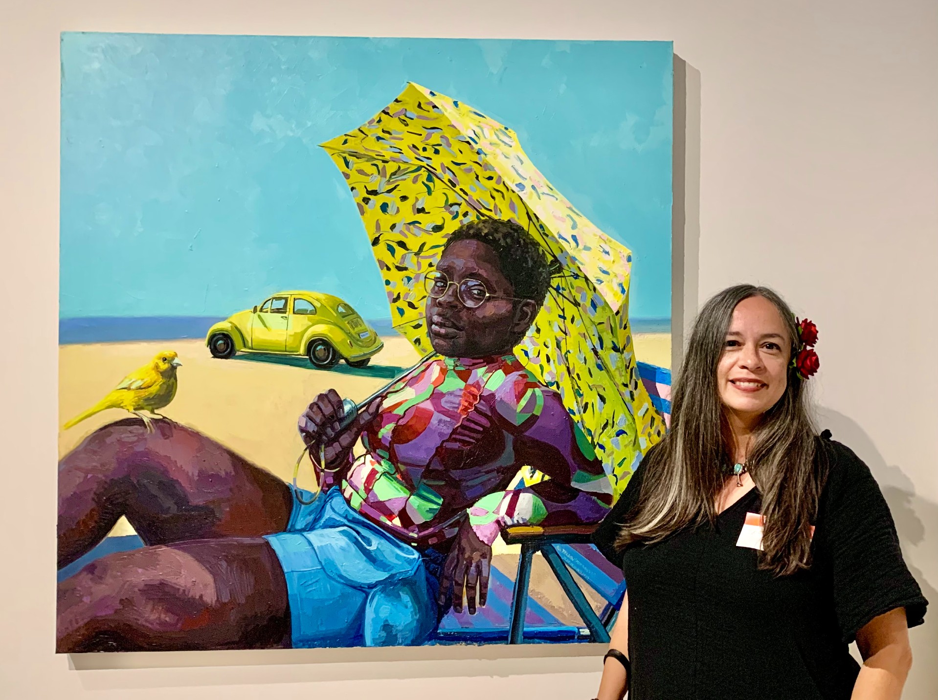 Professor Teresa Dunn with her All Yellow (Morgan Hill) painting