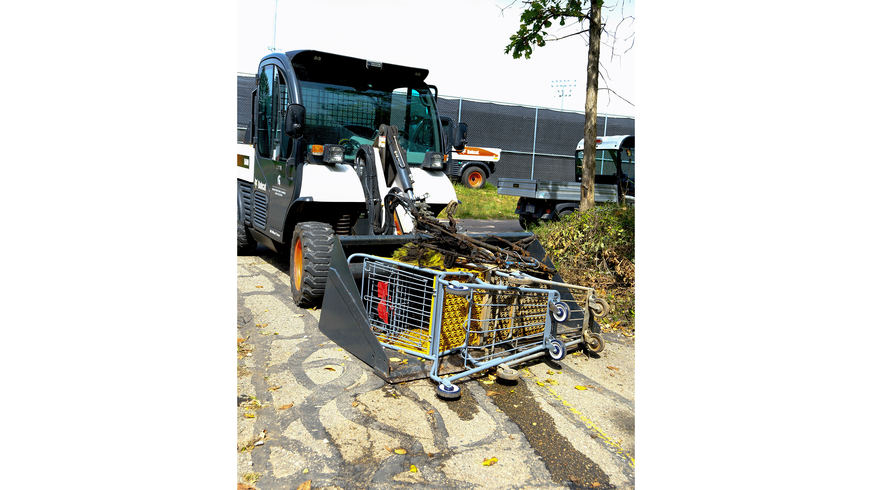 Truck with discarded shopping carts