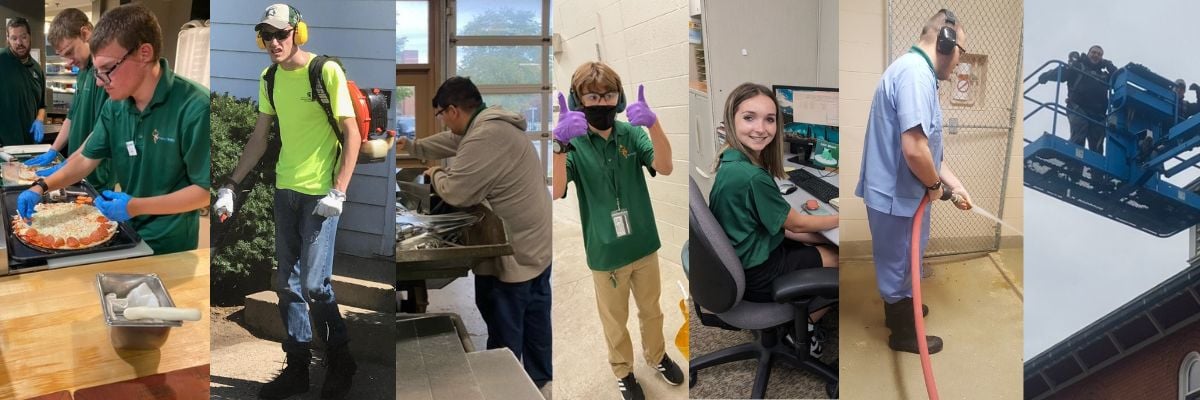 compilation of employees working various job on campus