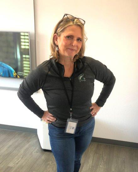 Reba Bloom in Spartan shirt