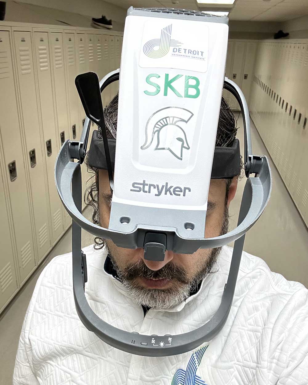 Shariff Bishai in MSU surgical helmet