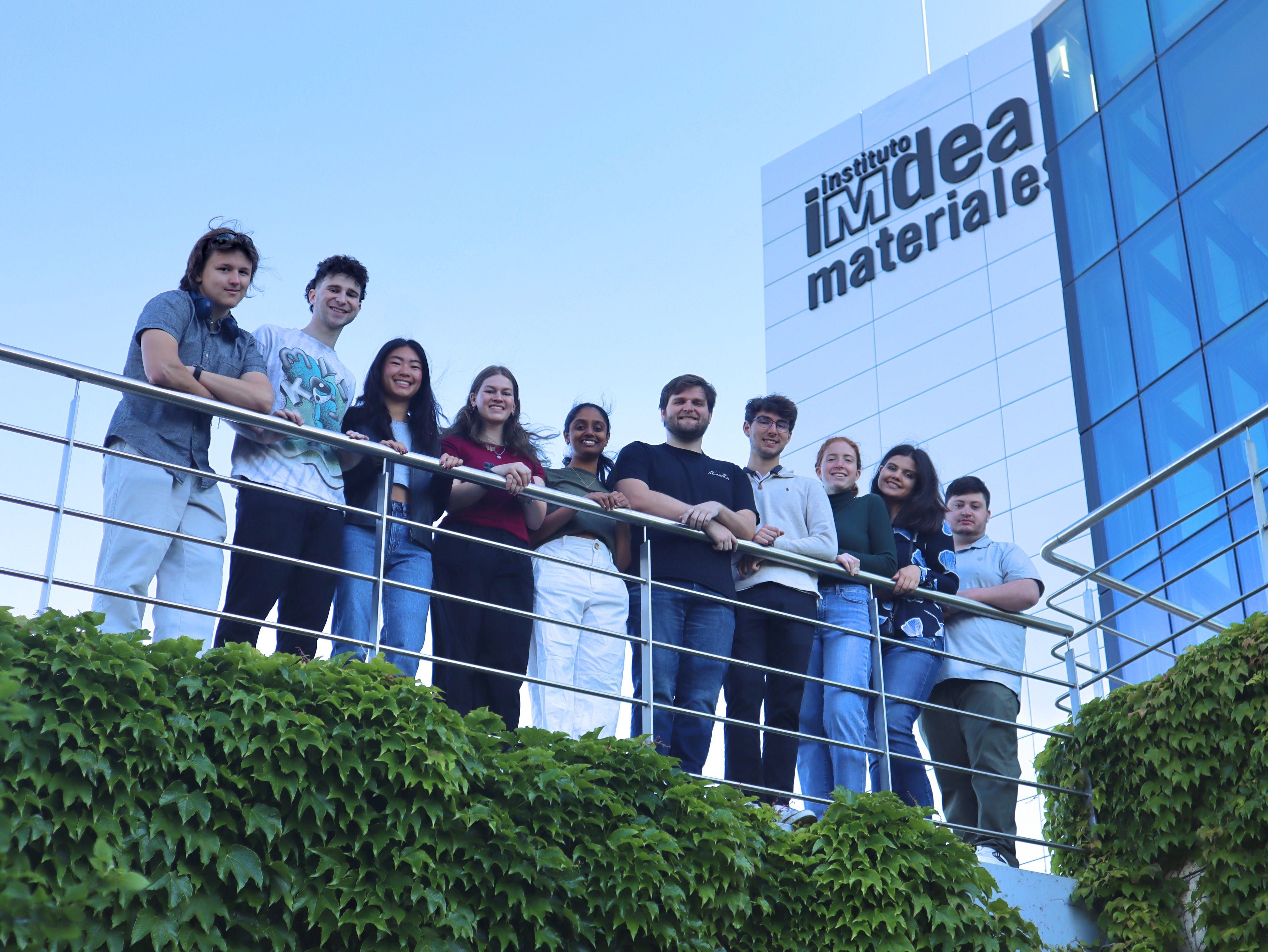 Students pose in front of the IMDEA Materials Institute in Spain, from left to right: Zackary Zeller, Jacob Porath, Lily Reinke, Alexandria McKee, Srinidhi Swaminathan, Alex Duke, Brody Stack, Jessica Salinas, Seneca Kail and Teancum Piekkola.