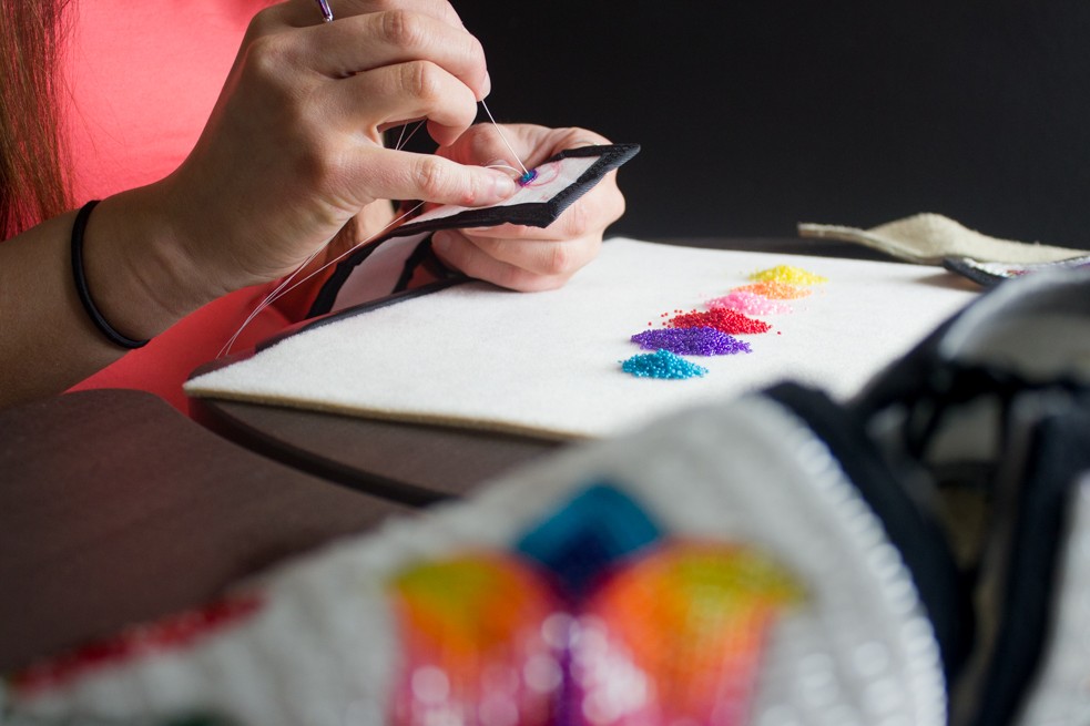 Blaire Moreseau doing bead work