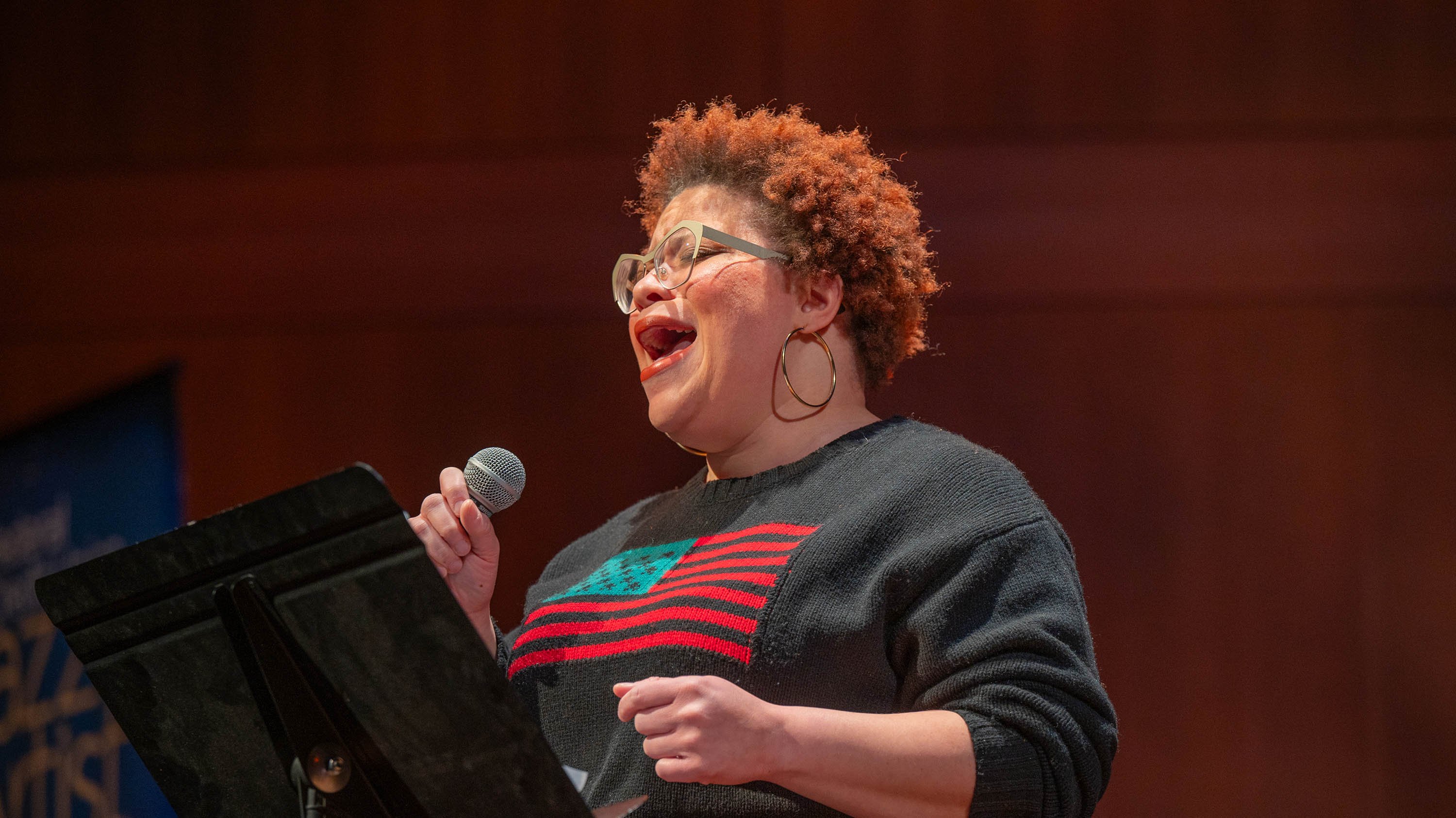 Jasmine Hamilton-Wray singing at Jazz, Spirituals, Prayer and Protest concert