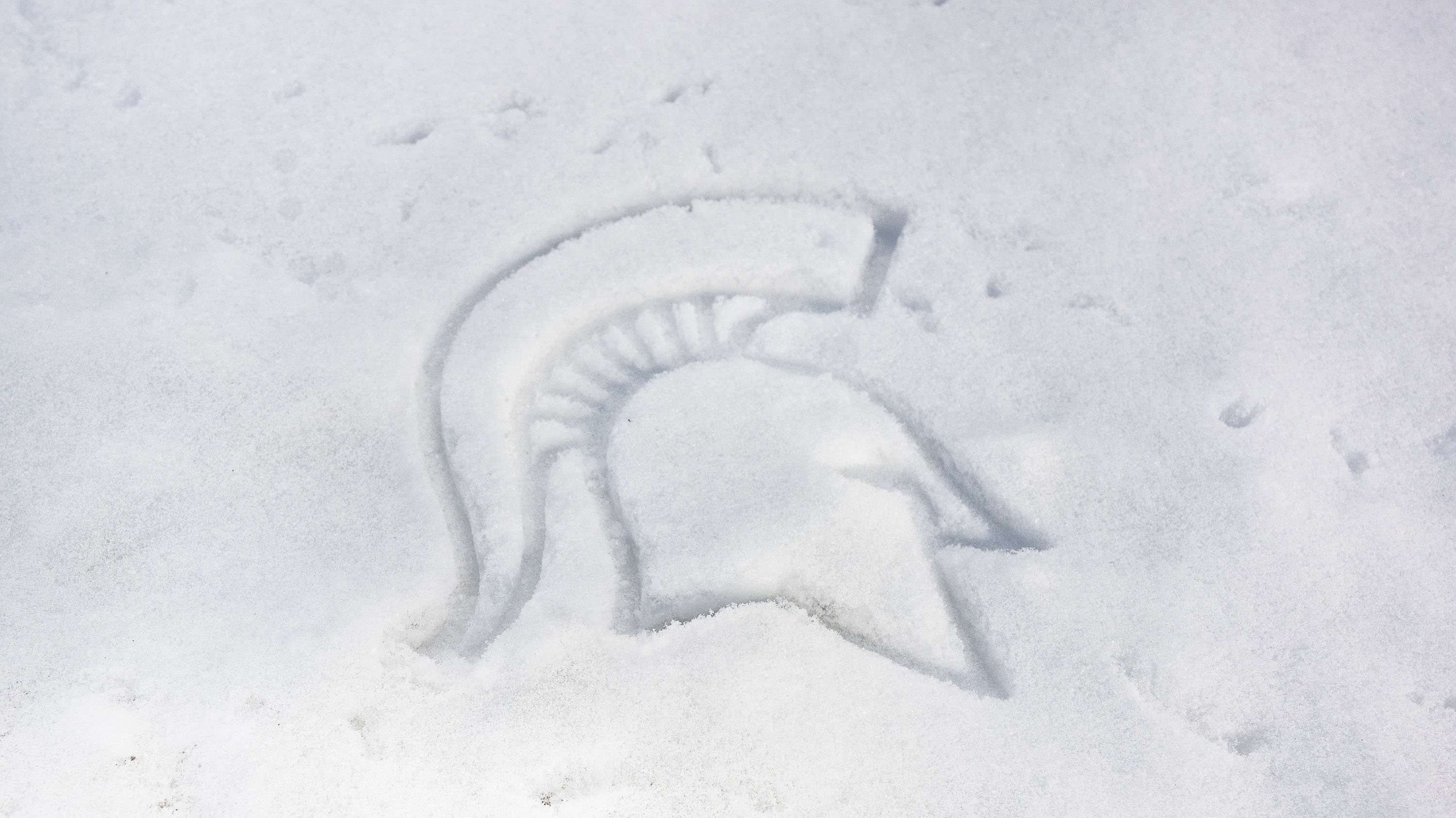 Spartan helmet imprinted in snow