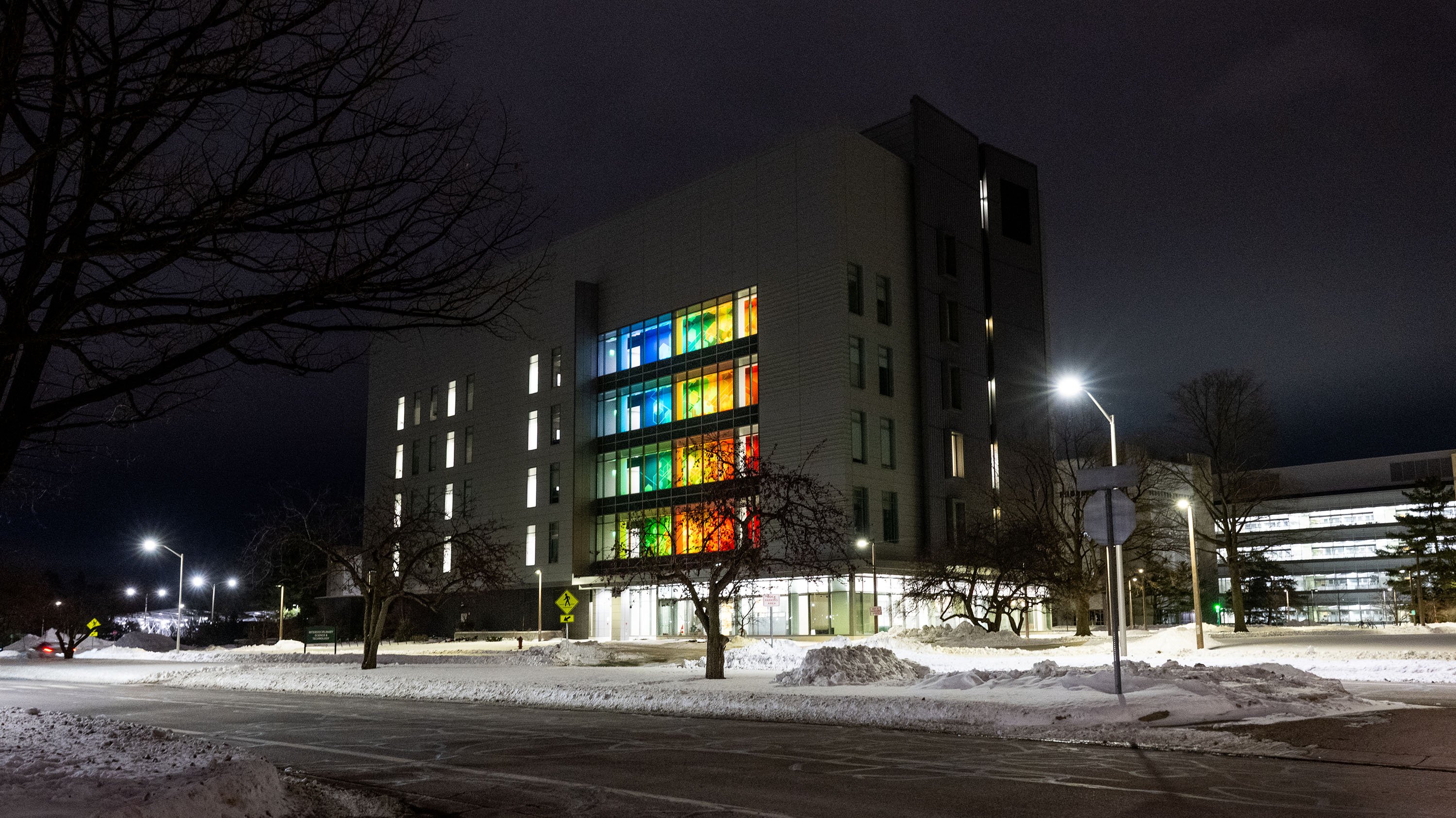 IQ building at night