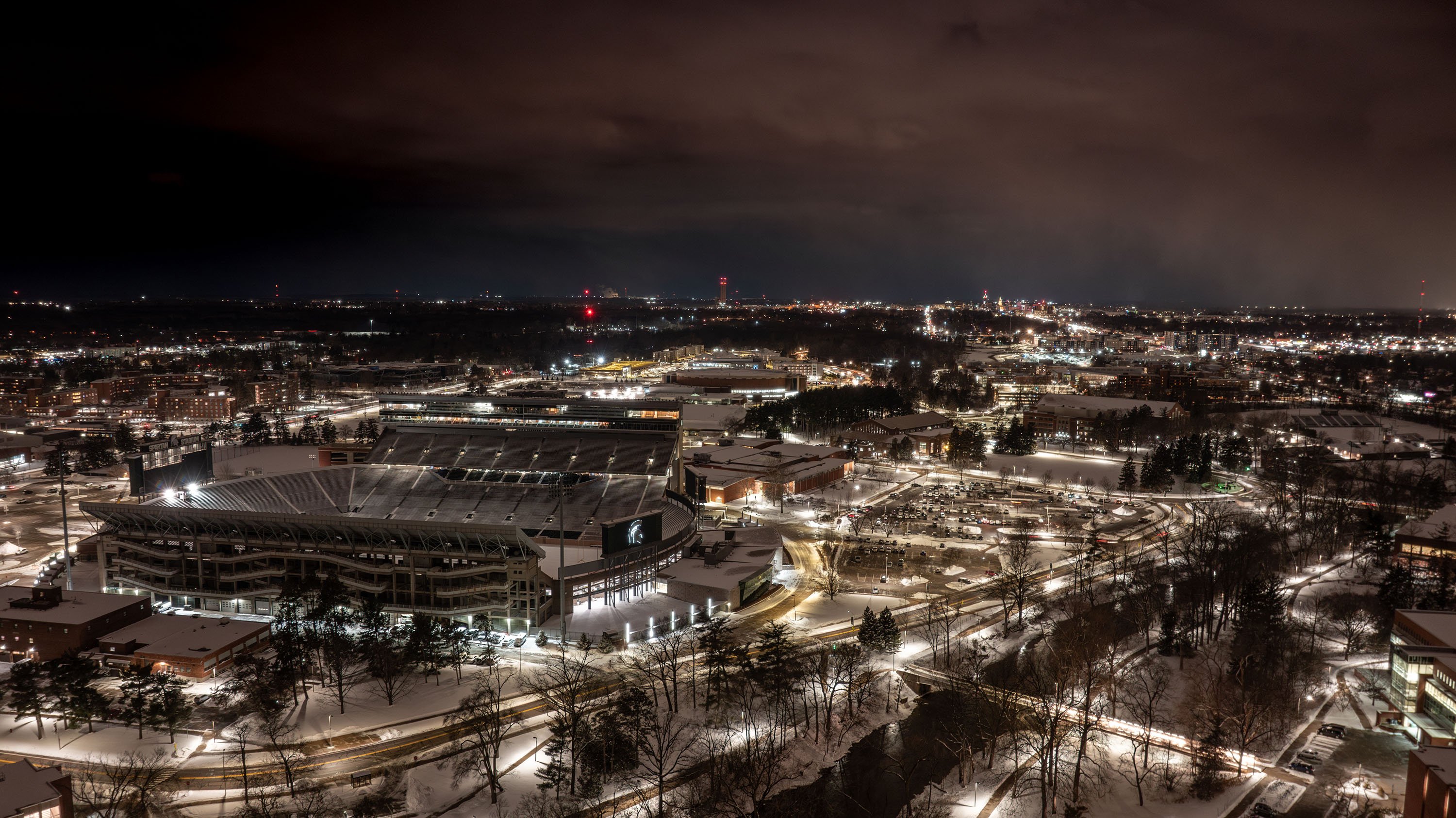 MSU campus at night from above