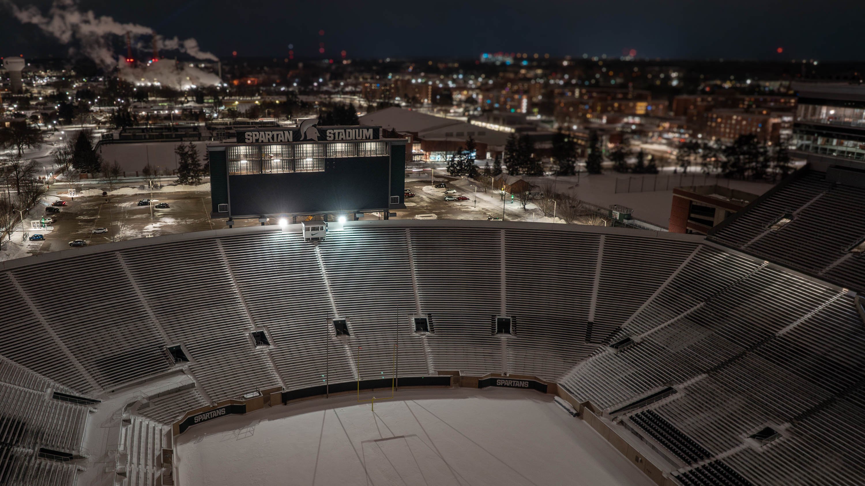 Spartan Stadium seen from above at night