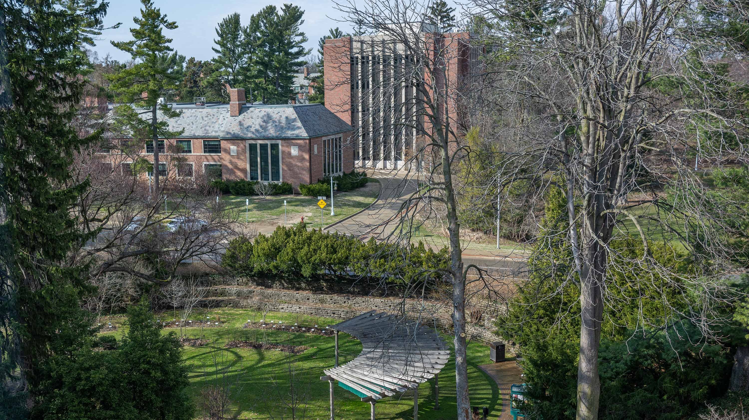 Beal Botanical Garden from above in early spring