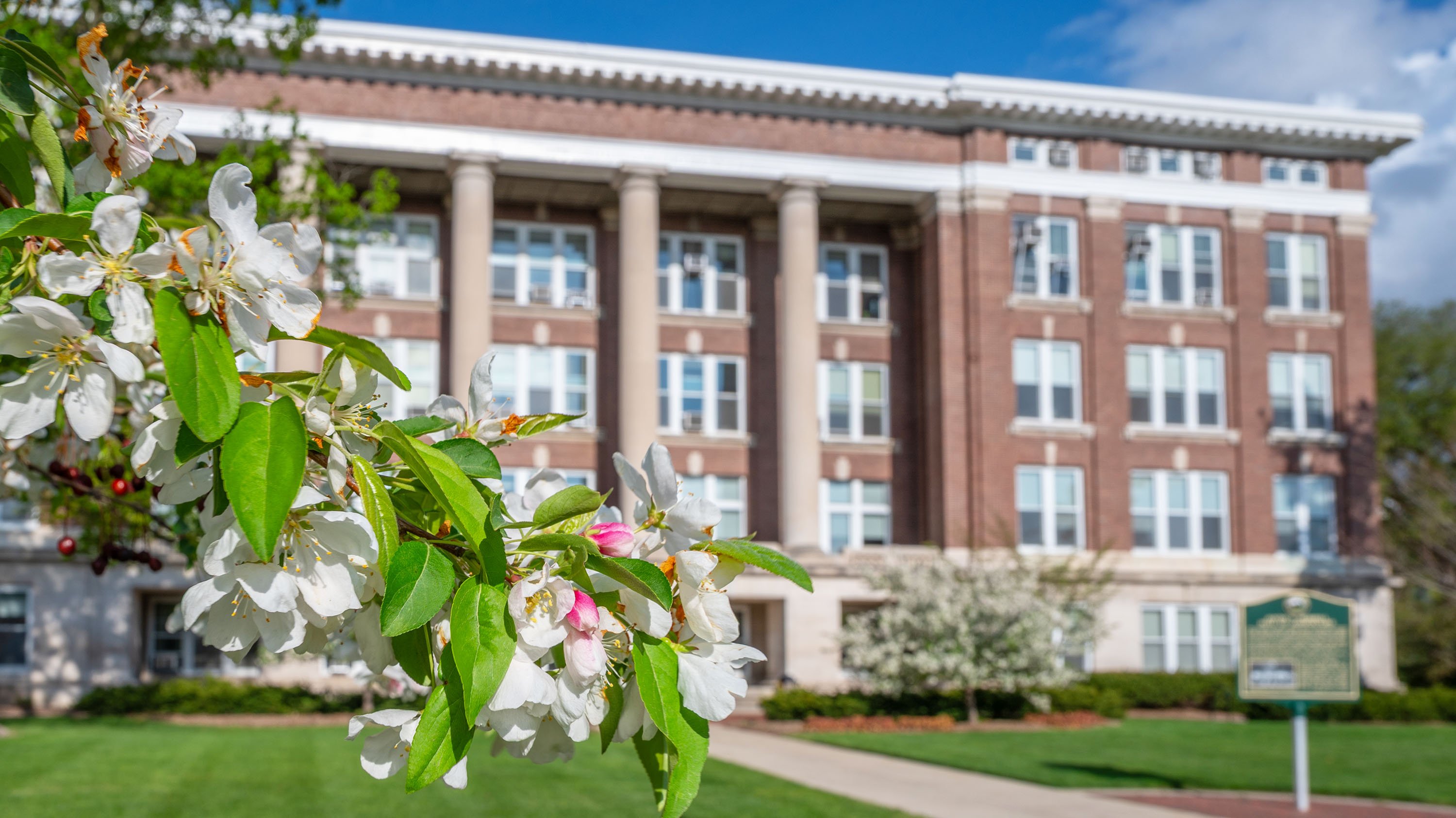 Flowers in front of Morrill Hall of Agriculture