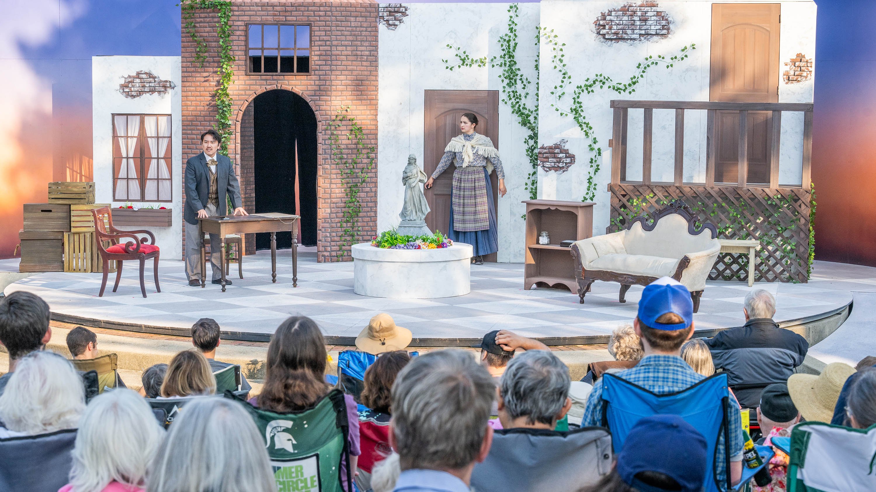 Actors onstage in the Summer Circle Theatre production of 'Fools'