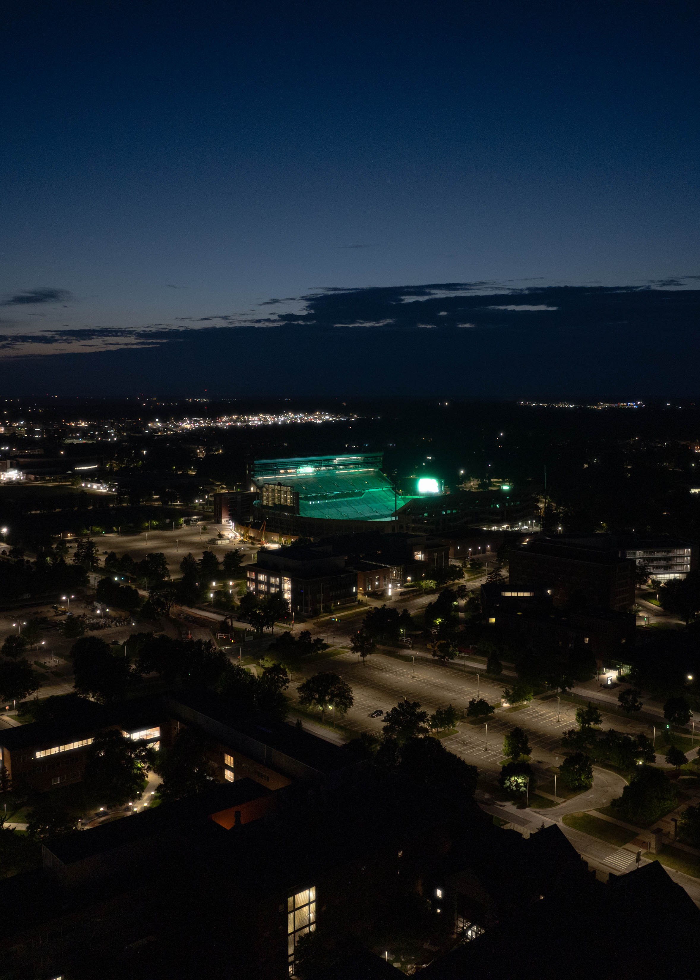MSU campus and Spartan Stadium at night