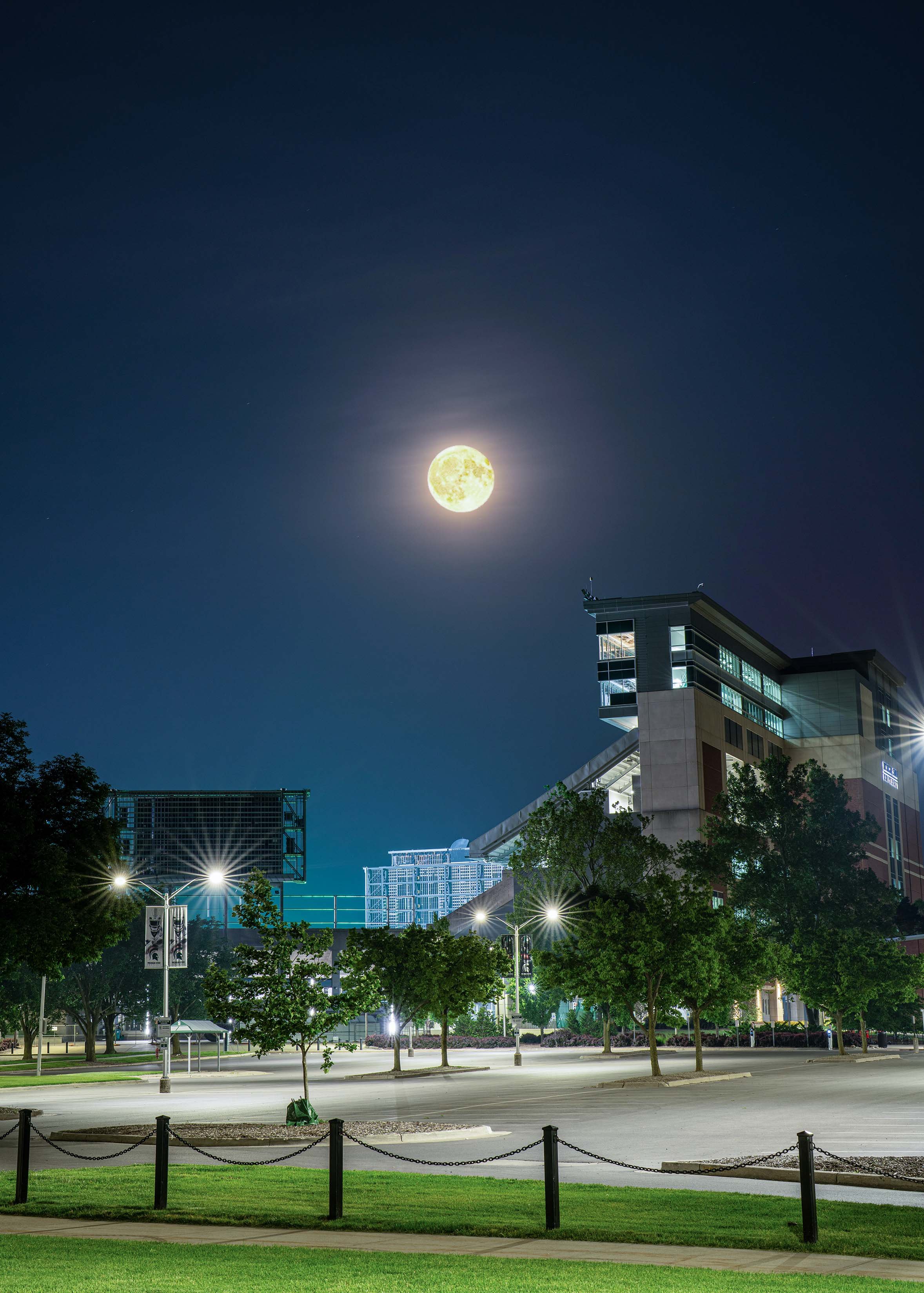Full moon above Spartan Stadium