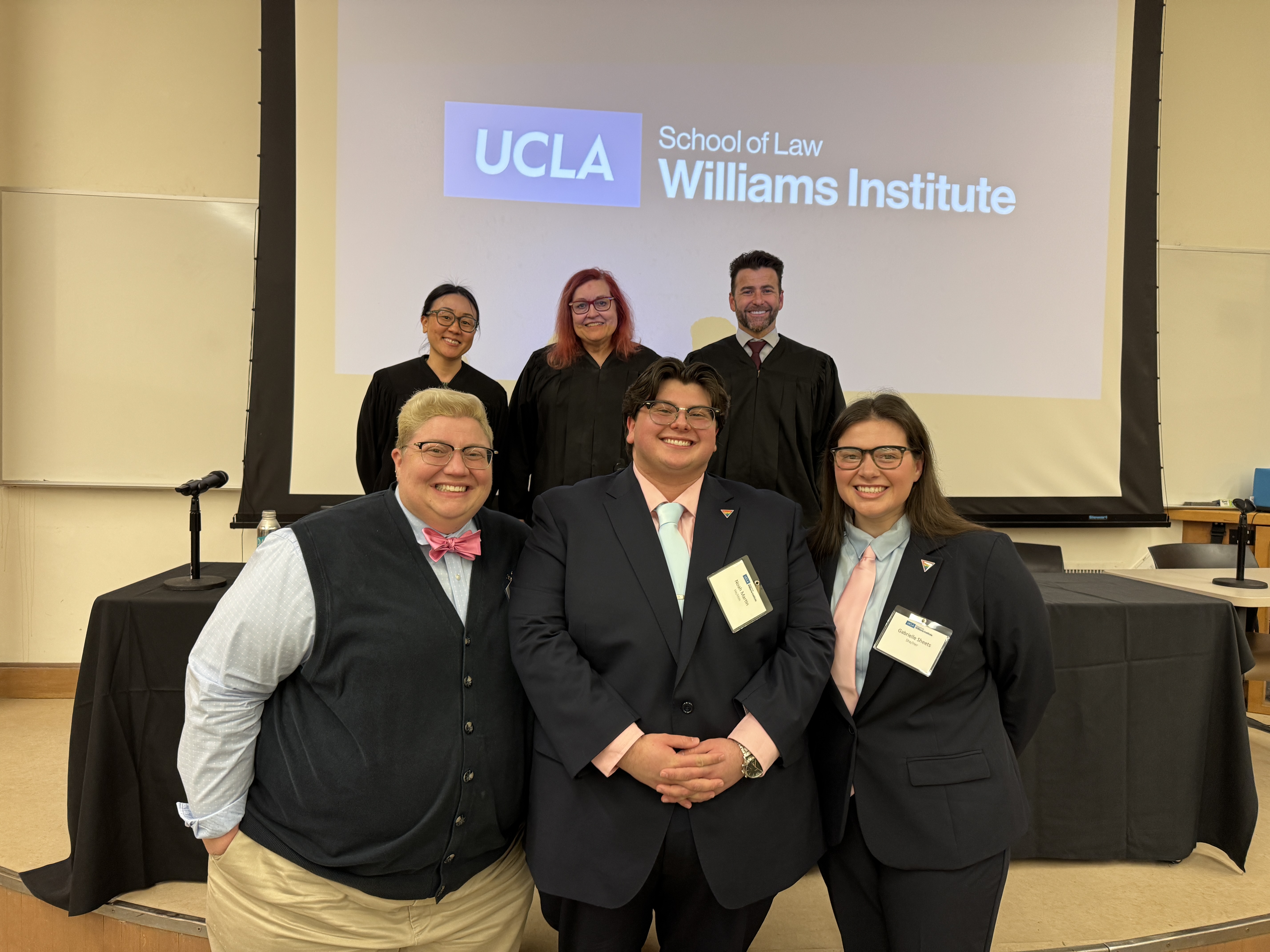 First row: Heather Johnson, Noah Martin, Gabby Sheets; Second row: The panel of judges including the honorable Judge Esther K. Ro, Judge Victoria Kolakowski, Judge Michael Weinstein