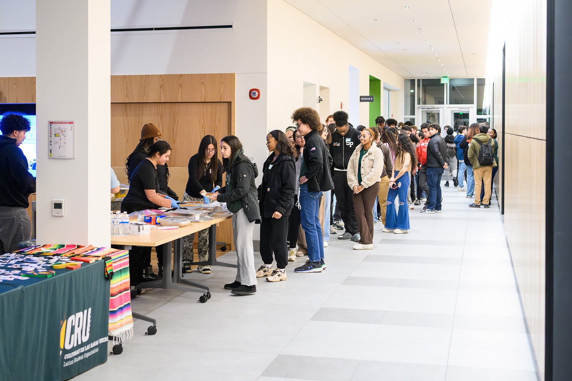 students stand in line