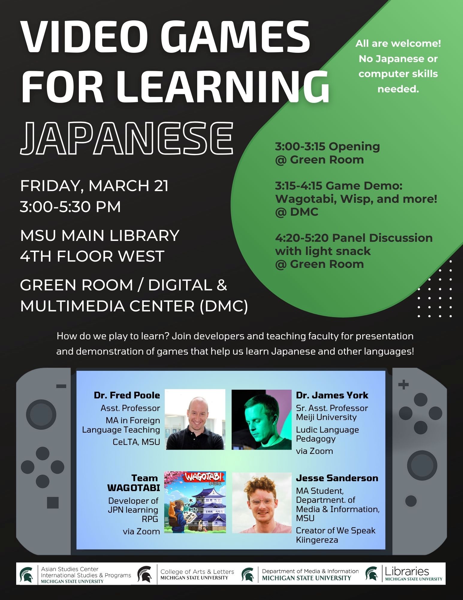 Event flyer for video games for learning Japanese 
