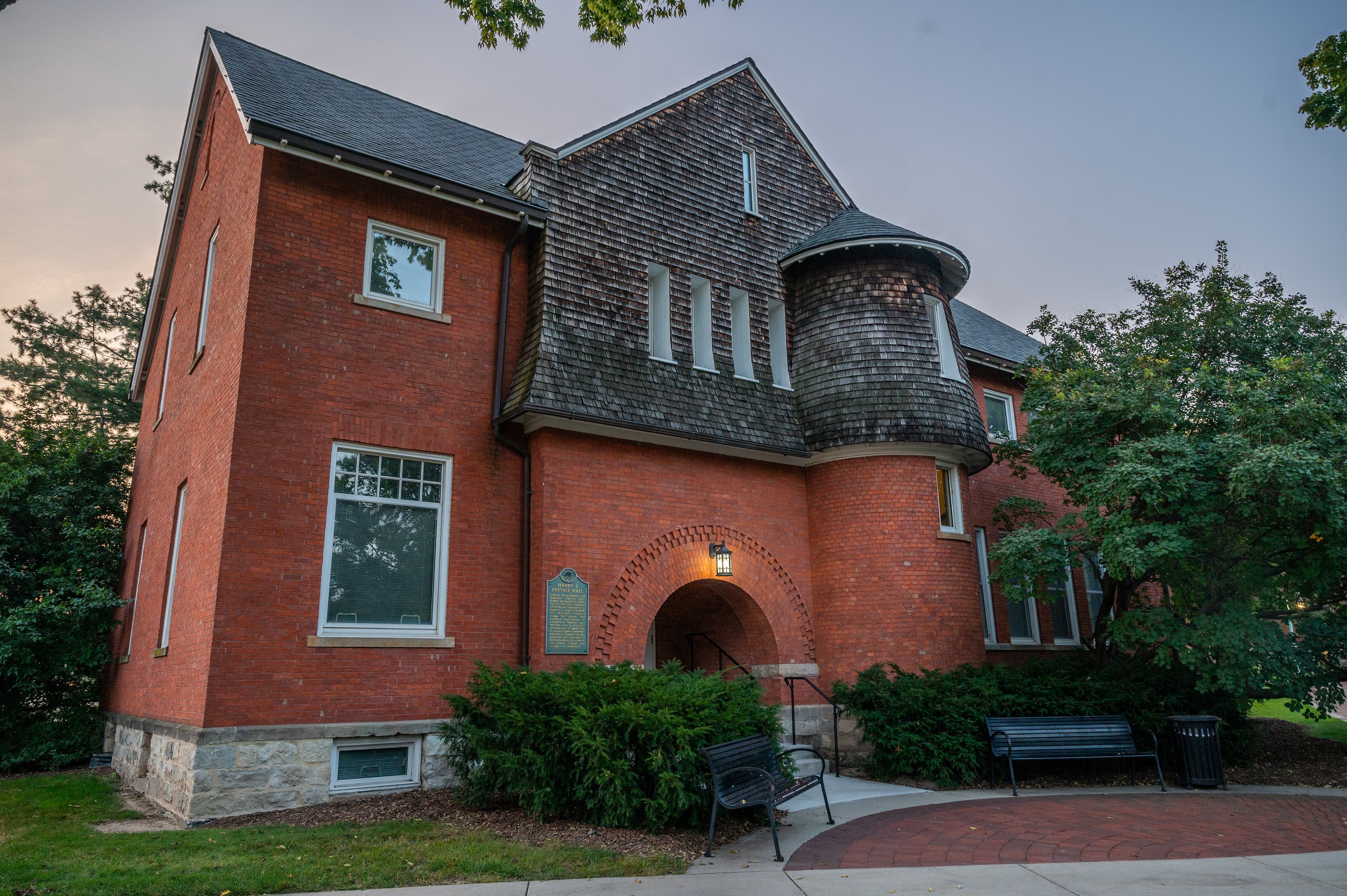 The exterior of Eustace-Cole at dusk.