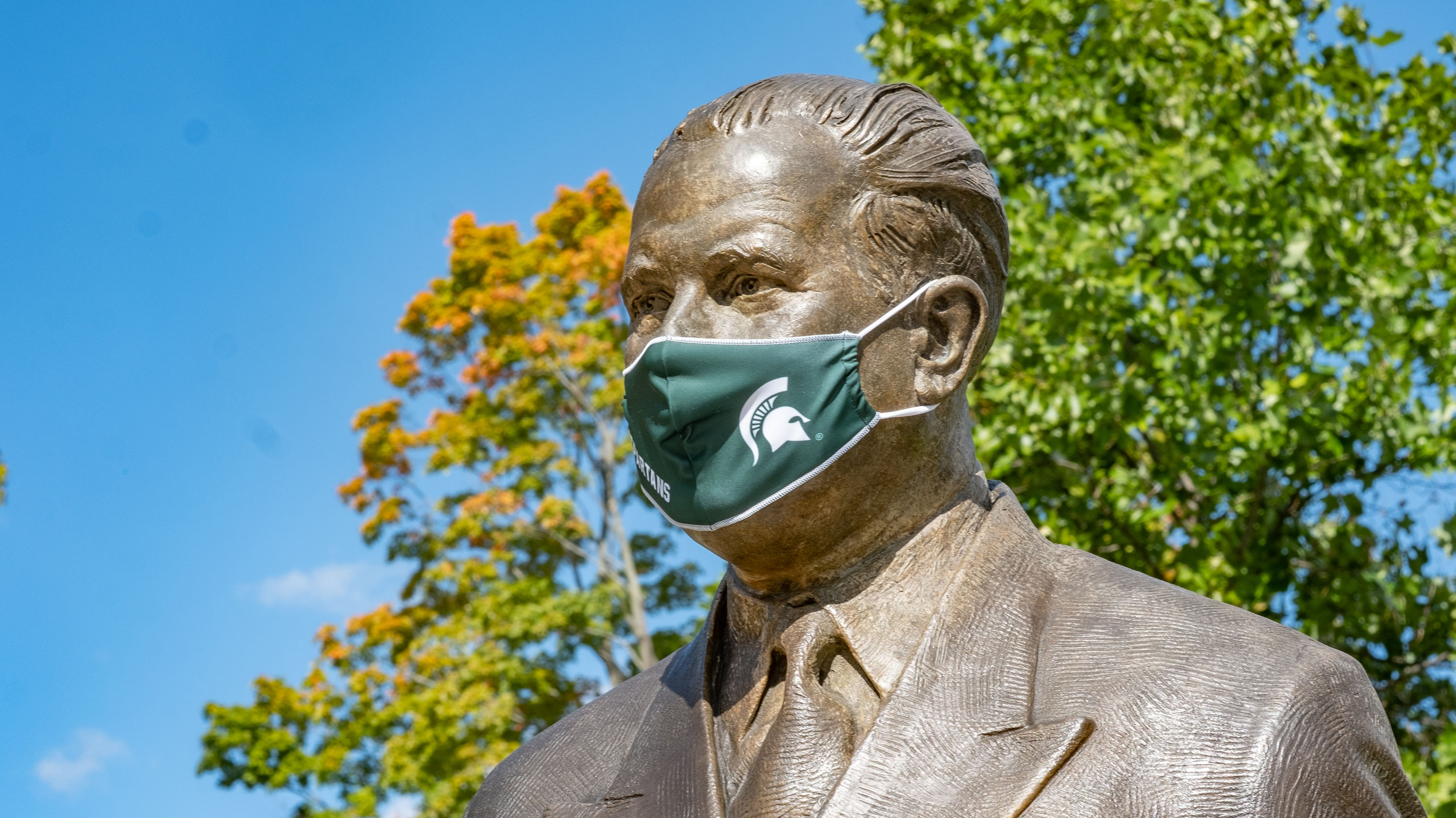John Hannah statue in a mask