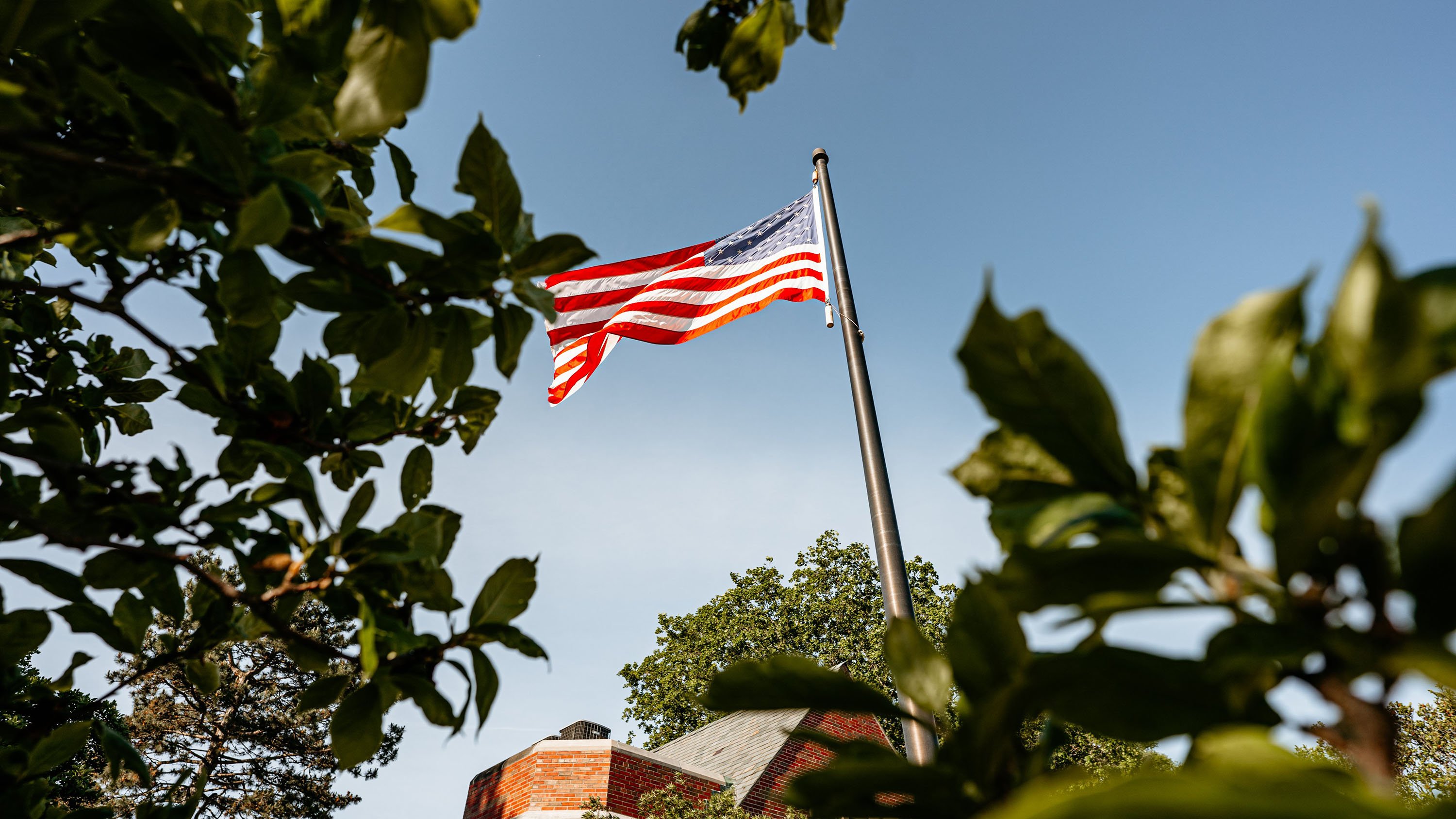 American flag on campus
