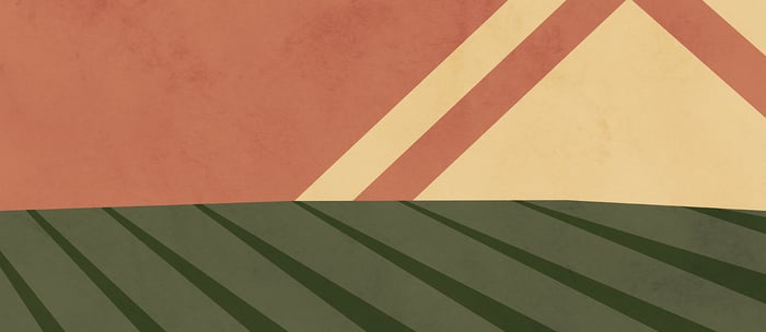 Graphic representation of a field, with a red and yellow background with diagonal stripes