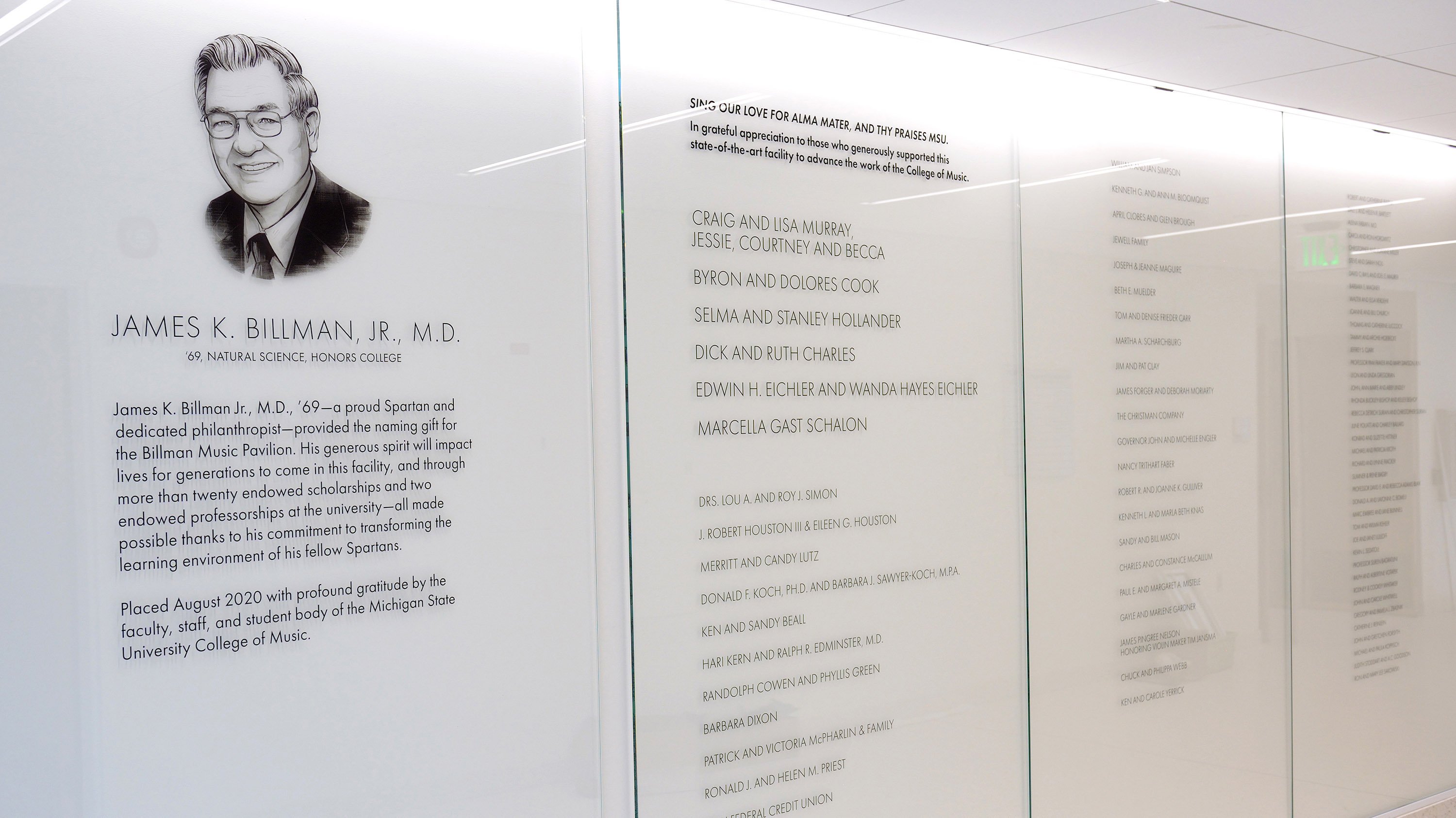 Donor wall in the Billman pavilion