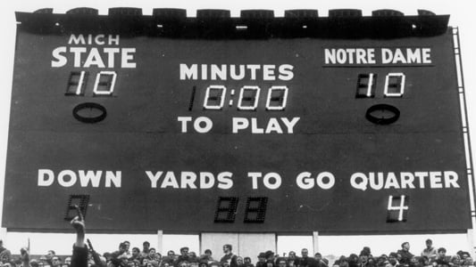 Scoreboard from MSU vs. Notre Dame game, showing a score of 10-10 with no time left