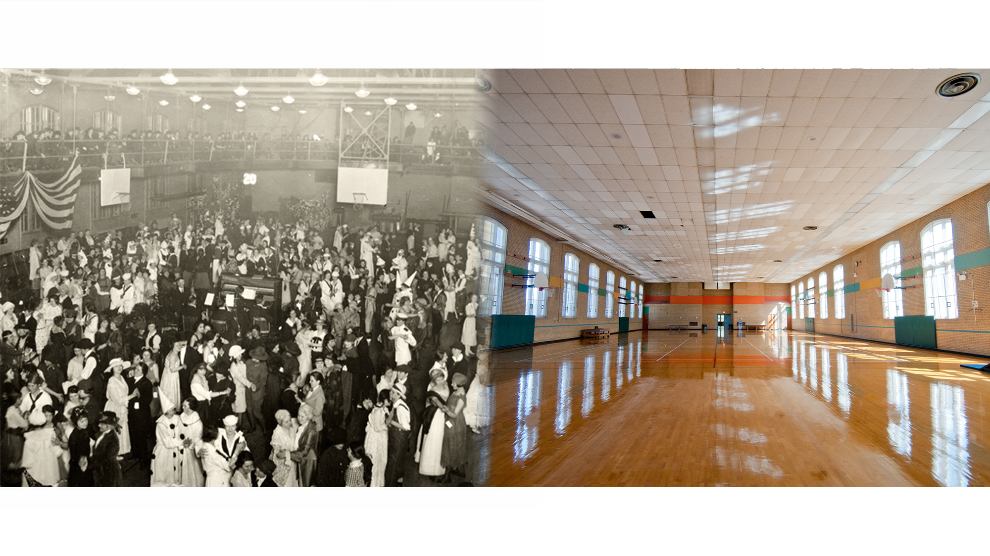 Historical and modern photographs of the interior of IM-Circle
